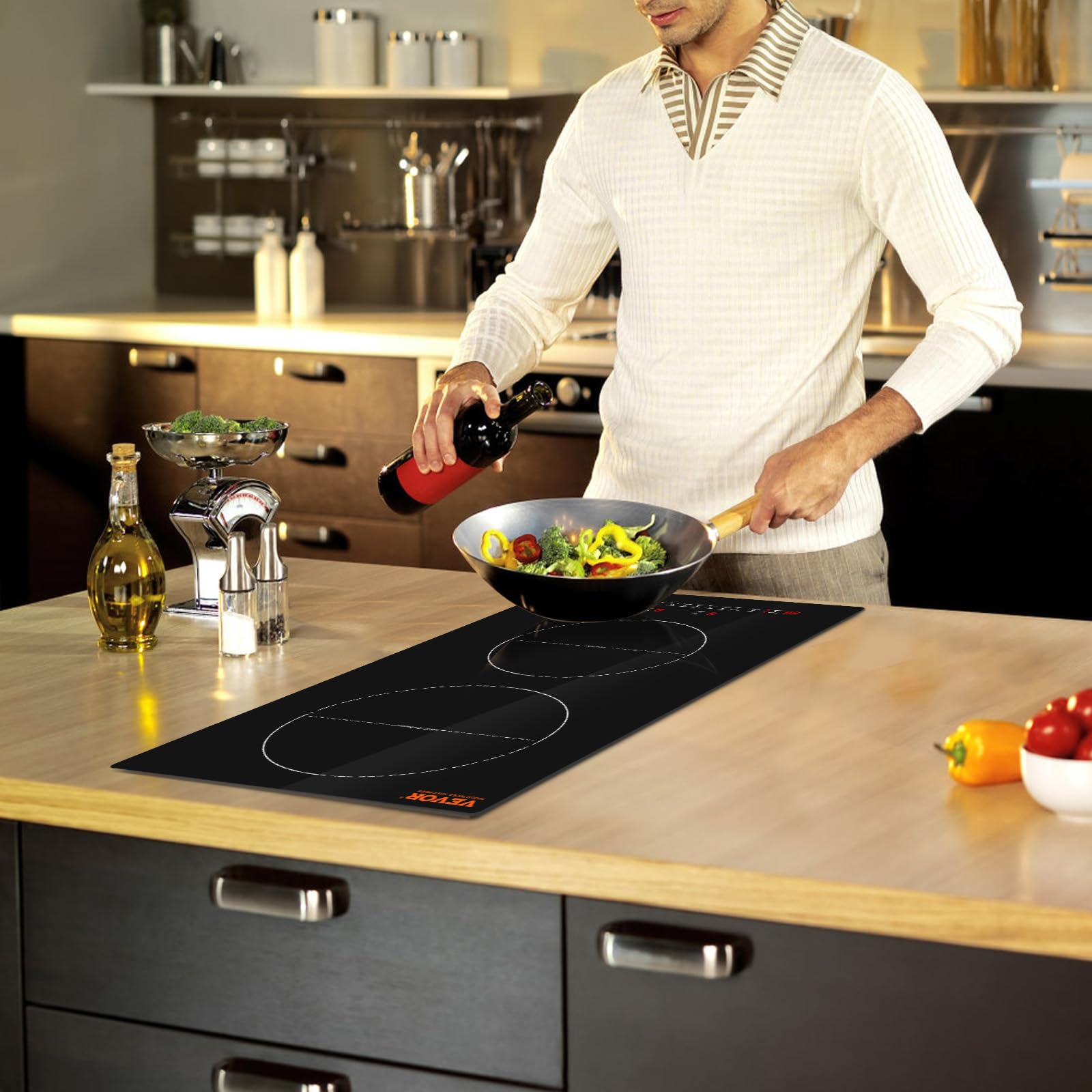 VEVOR Built-in Induction Electric Stove Top 30 Inch,5 Burners Electric Cooktop,9 Power Levels & Sensor Touch Control,Easy to Clean Ceramic Glass Surface,Child Safety Lock,240V