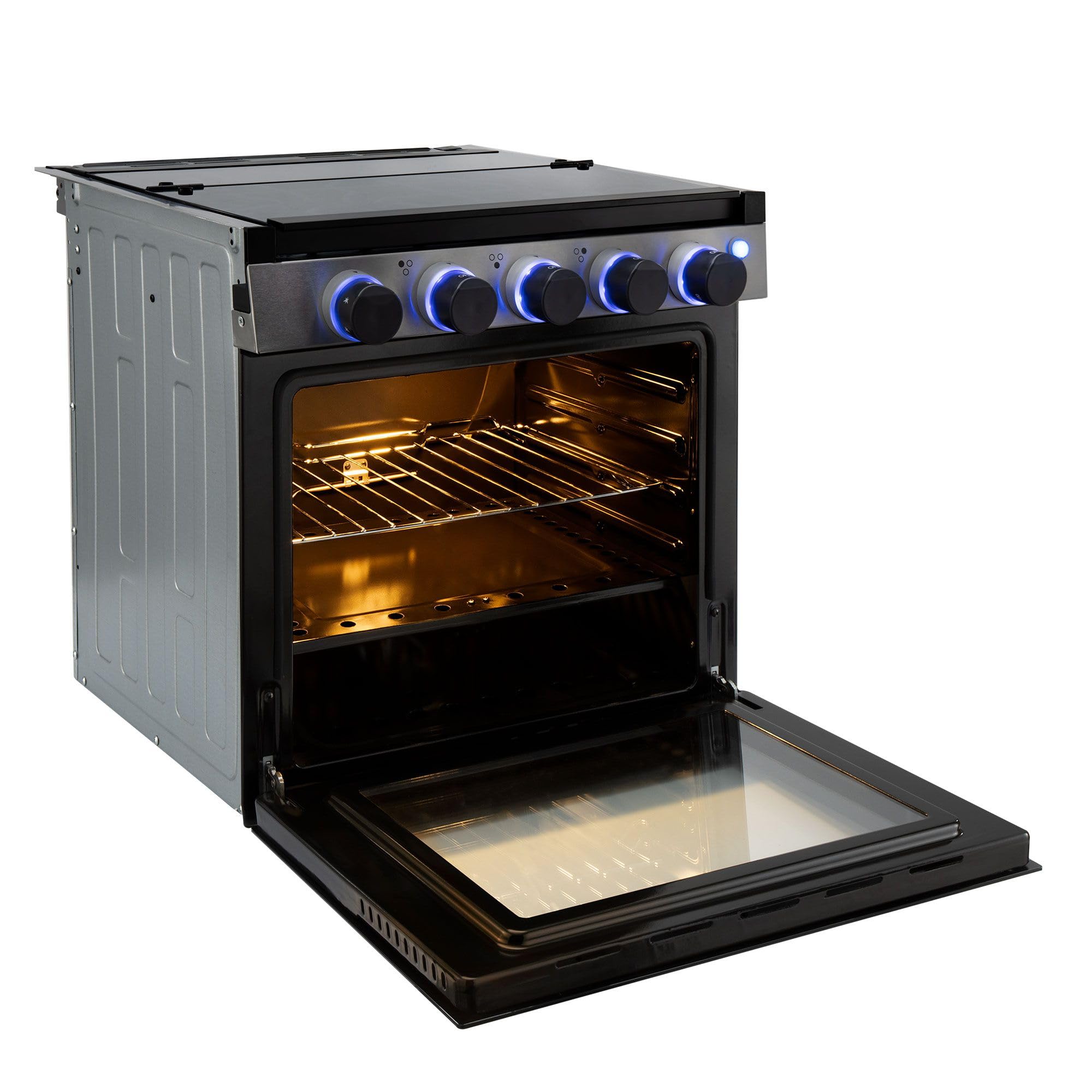RecPro RV Stove | Gas Range 21" Tall | Optional Vented Range Hood | 3 Burner | 1.8 Cu. Ft | 7100 BTU | Black or Silver Color Options (Silver, No Vented Range Hood)