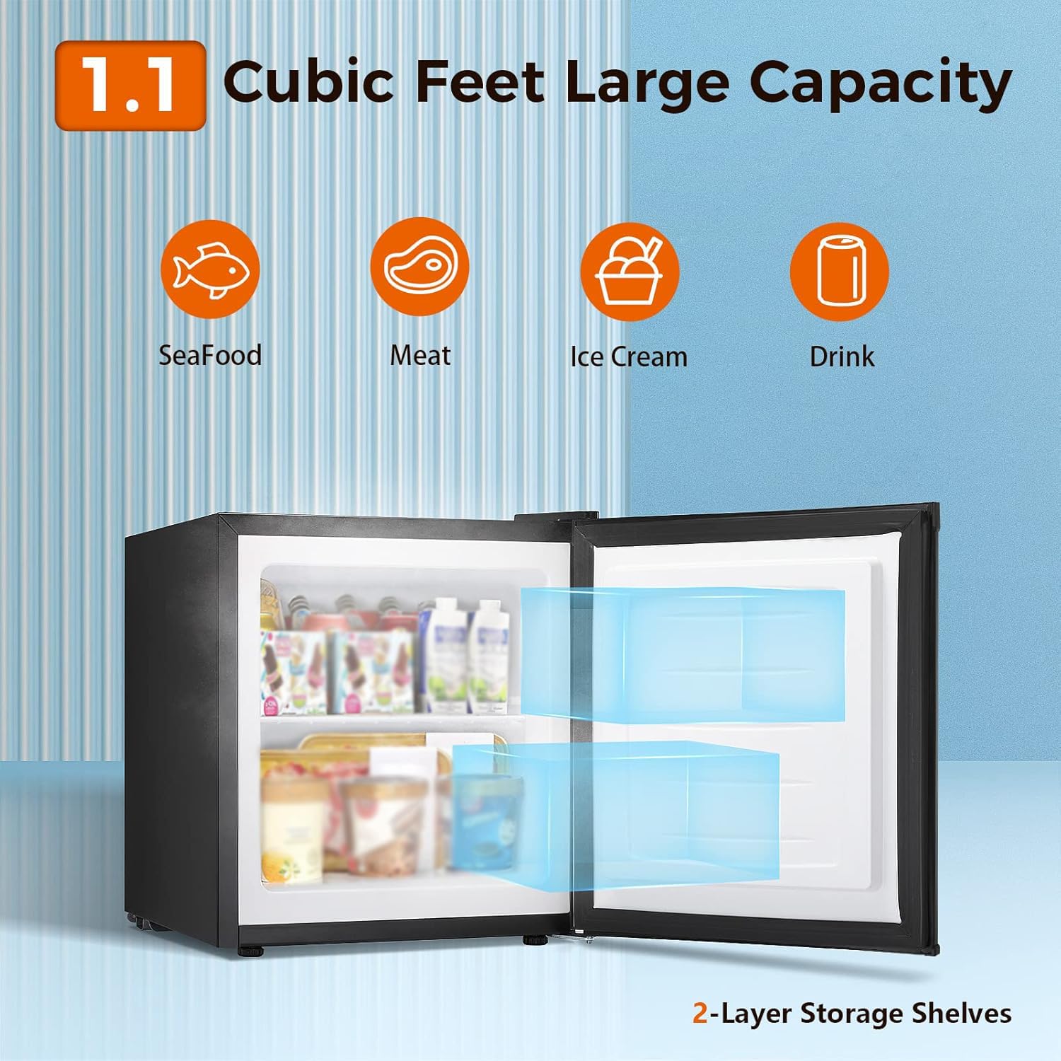 Kismile Small Freezer Upright, 3.0 Cu.ft Mini Freezer with Adjustable Thermostat, Removable Shelves, Reversible Single Door, Stand Up Freezer for Bedroom/Home/Dorms/Apartment (Stainless Steel)