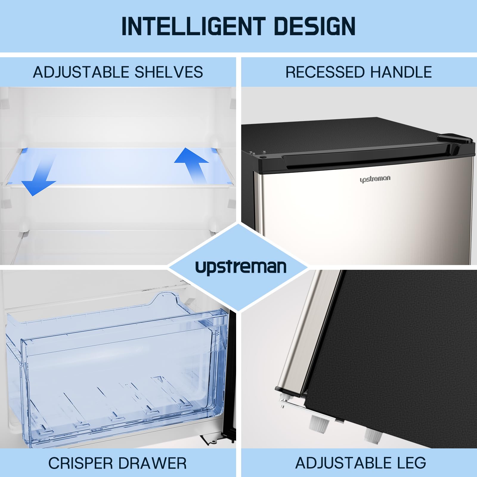 Upstreman 7.0 Cu.Ft Upright Freezer, Large Capacity Stand Up Freezer with 5 Adjustable Shelves, Convertible Refrigerator/Freezer, Reversible Door for Home, Basement, Apartment (White)