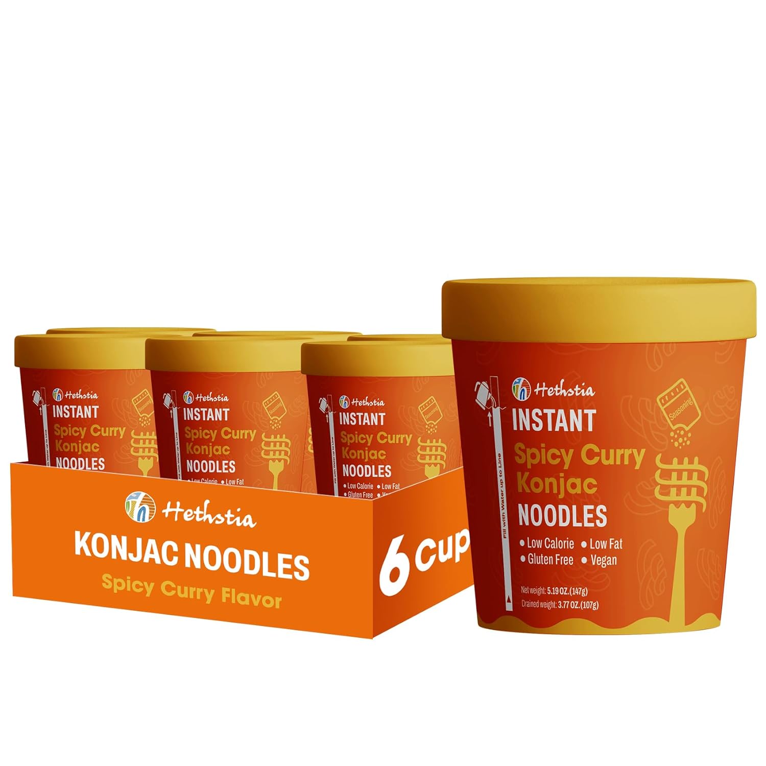 Hethstia Konjac Noodle, 6-Pack Pre-cooked Low Carb Shirataki Pho Soup Variety Flavor (Chicken, Spicy Curry, Spicy Beef)- Low-Calorie, Sugar-Free, Vegan, Gluten-Free, 34.32oz Keto-Friendly Asian Meal