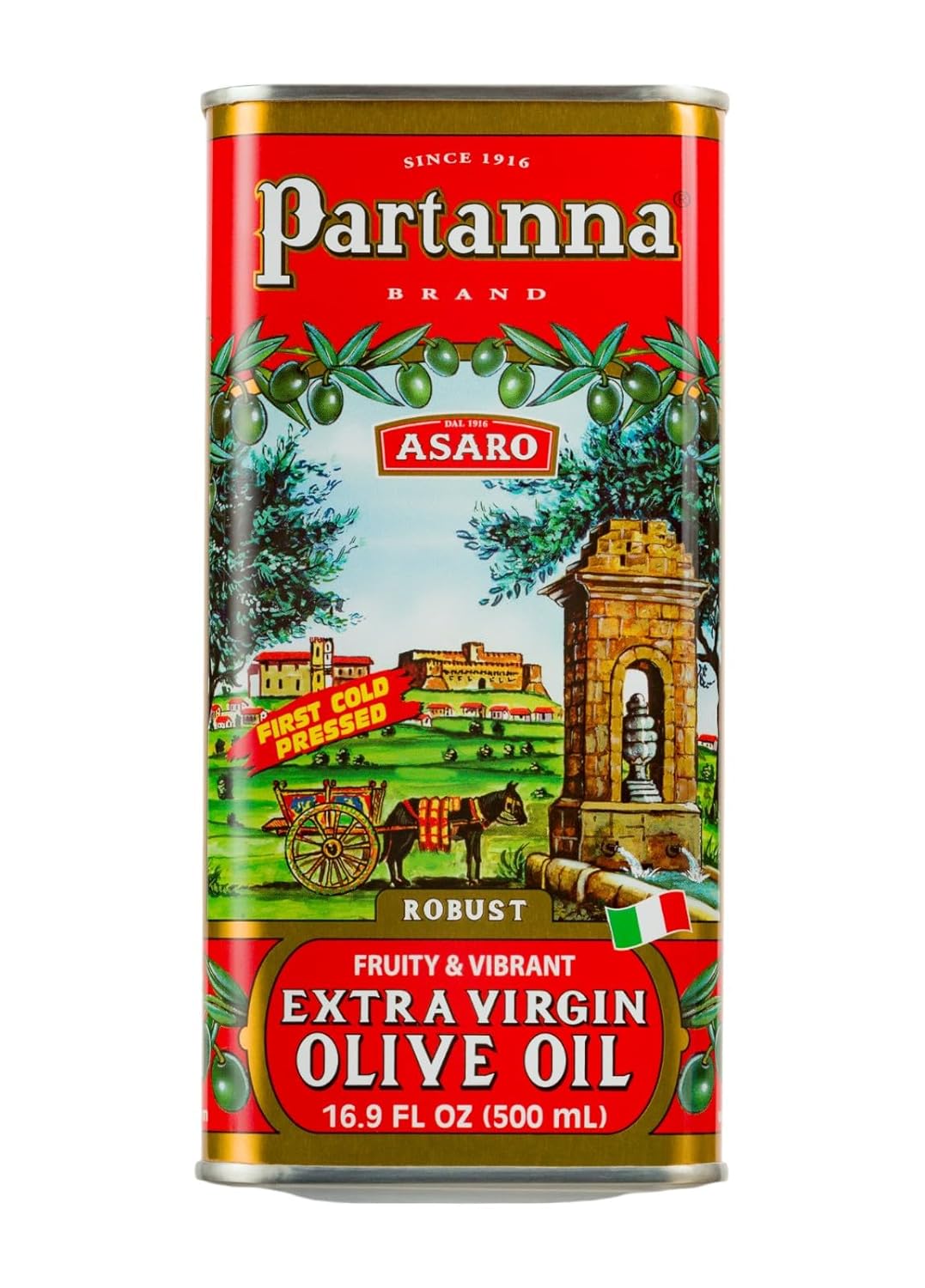 Partanna Robust Extra Virgin Olive Oil - Premium Castelvetrano Oil - Harvested in Sicily - Pure Authentic Italian - Monovarietal - Rich in Flavor - First Cold Pressed - 101 fl oz (3 L) Tin