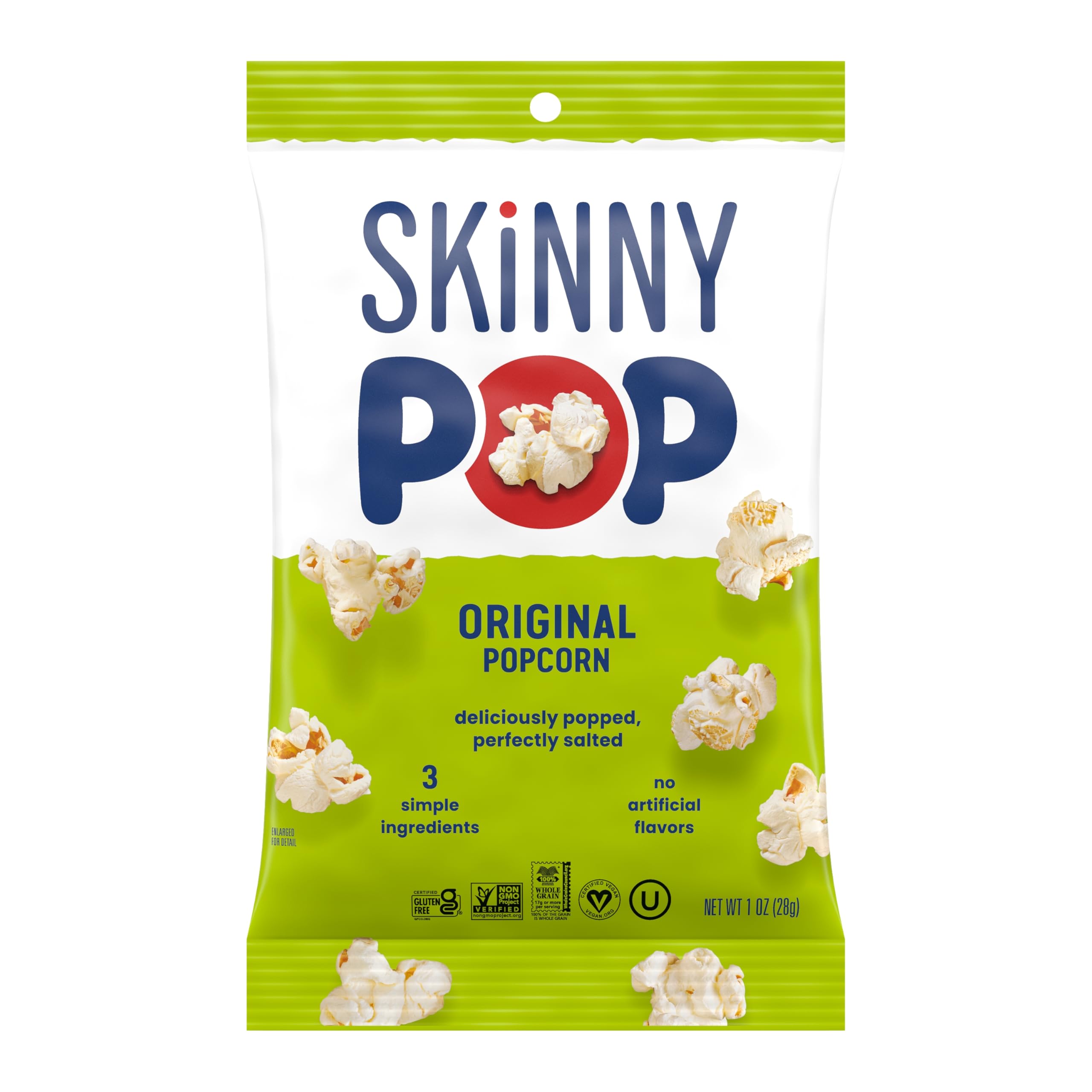 SkinnyPop Popcorn, Original, Whole Grain, Dairy-Free Snack, 0.65oz Bags (30ct)