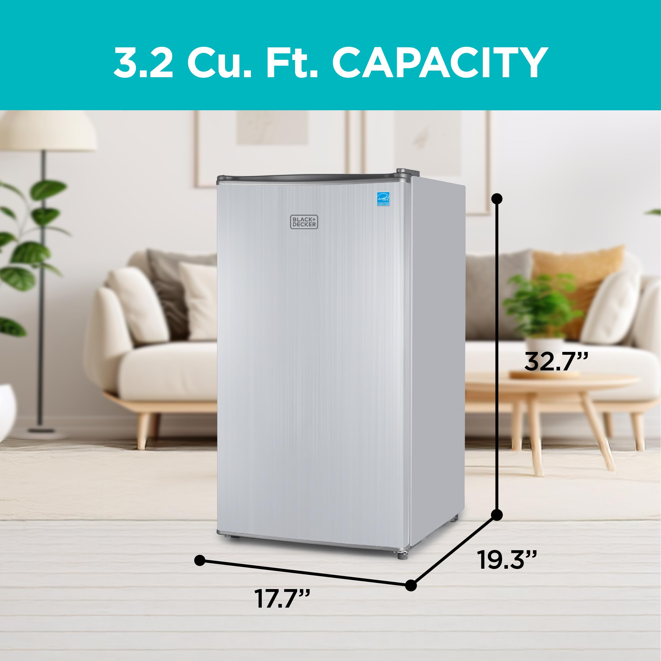 BLACK+DECKER 1.7 Cu. Ft. Compact Refrigerator, ENERGY STAR Certified, Single Door Mini Fridge with Chiller Compartment, Personal Fridge for Home or Dorm Room, R600a Refrigerant, BCRK17W, White