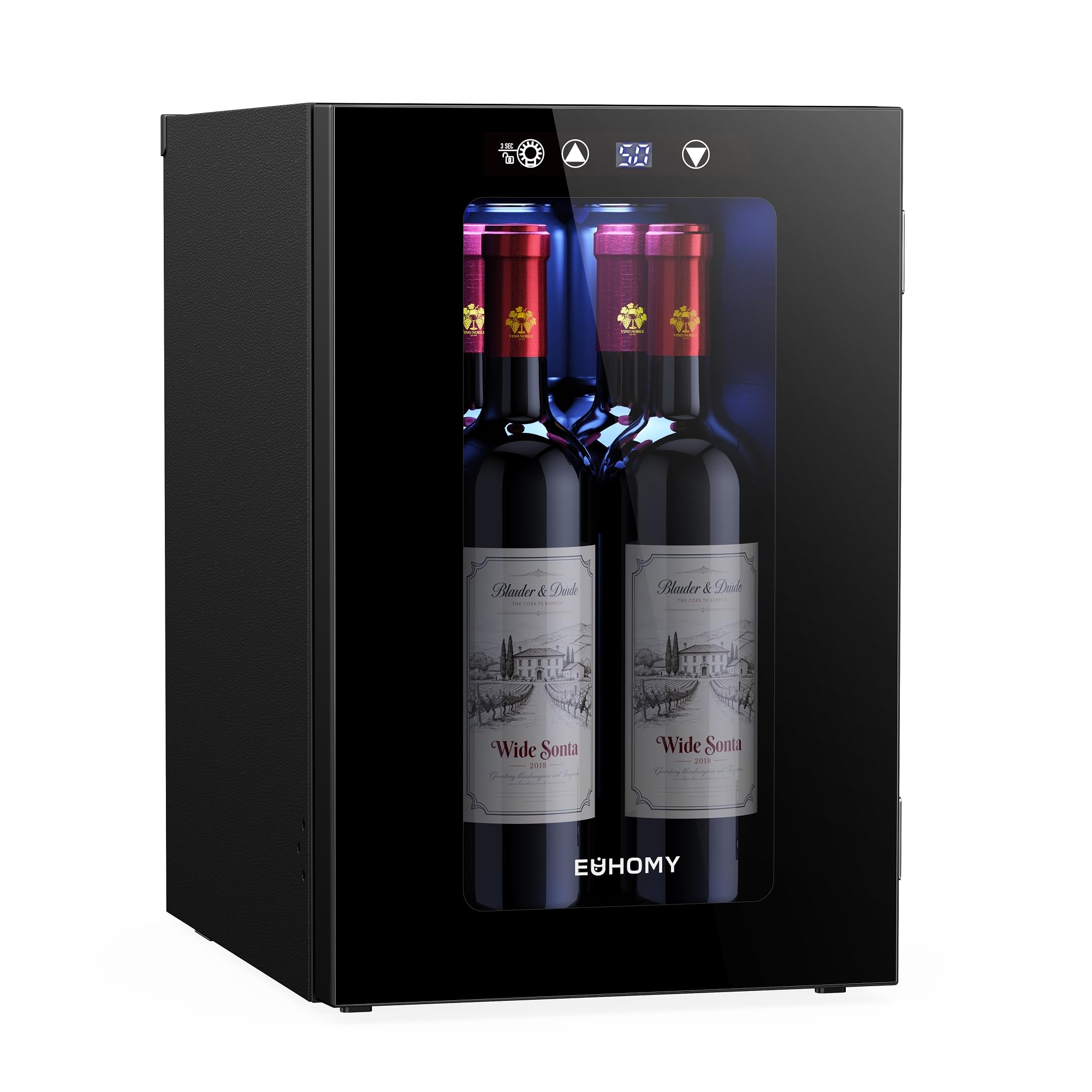 EUHOMY 25 bottle Wine Cooler Refrigerator, Freestanding Compressor Wine Fridge with Adjustable Temperature and Digital Control, Mini Fridge with Glass Door for Red White Wine, Beer, Black