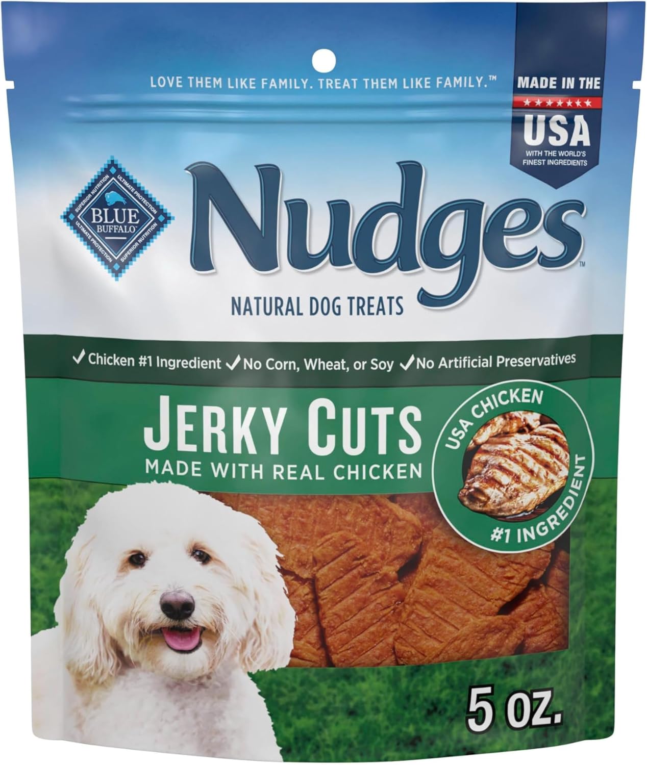 Blue Buffalo Nudges Jerky Bites Dog Treats, Made in the USA with Natural Ingredients, Bite-Sized Pieces, Chicken, 16-oz Bag