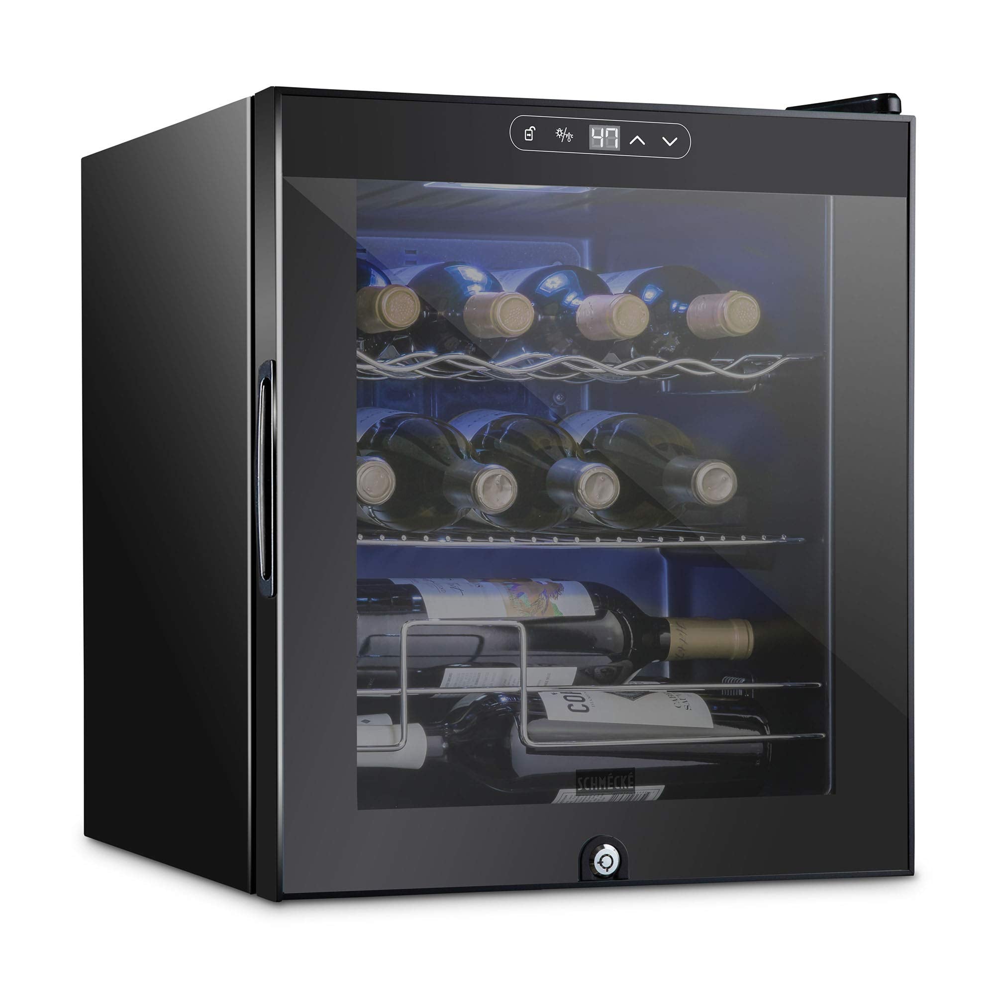 SCHMECKE 28 Bottle Compressor Wine Cooler Refrigerator w/Lock - Large Freestanding Wine Cellar - 41f-64f Digital Temperature Control Wine Fridge For Red, White, Champagne or Sparkling Wine - Black