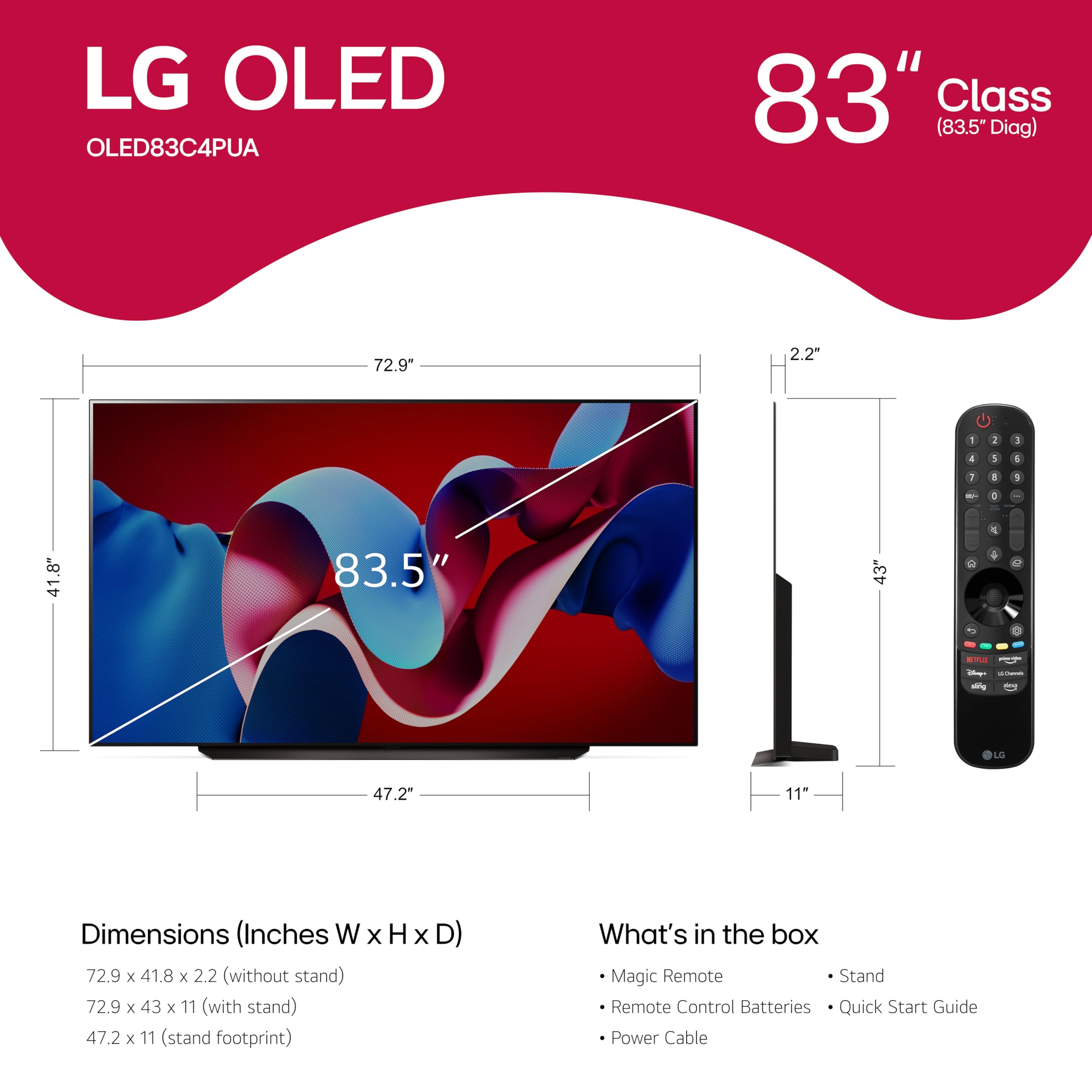 LG 42-Inch Class OLED evo C4 Series Smart TV 4K Processor Flat Screen with Magic Remote AI-Powered with Alexa Built-in (OLED42C4PUA, 2024)