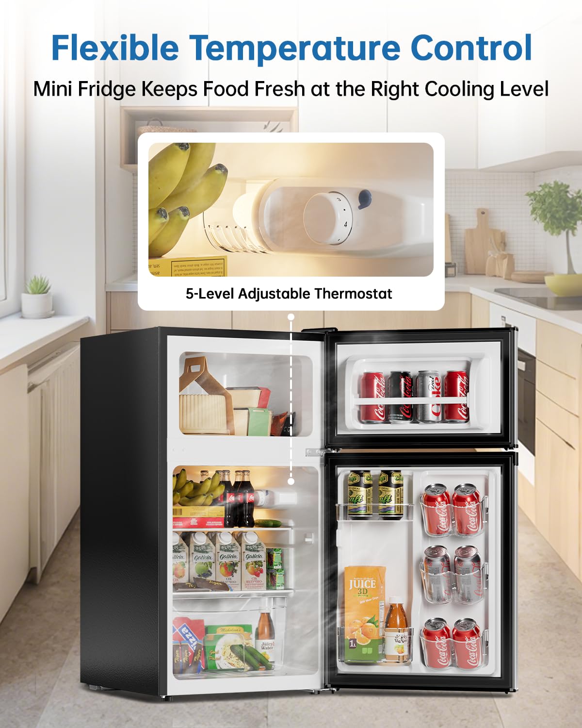 Frostorm 3.2 Cu Ft Mini Fridge with Freezer - Energy Efficient, Large Capacity Single Door Upright Freezer for Bedroom, Office & Dorm | Small Fridge, Reversible Door, ETL Certified(Black)