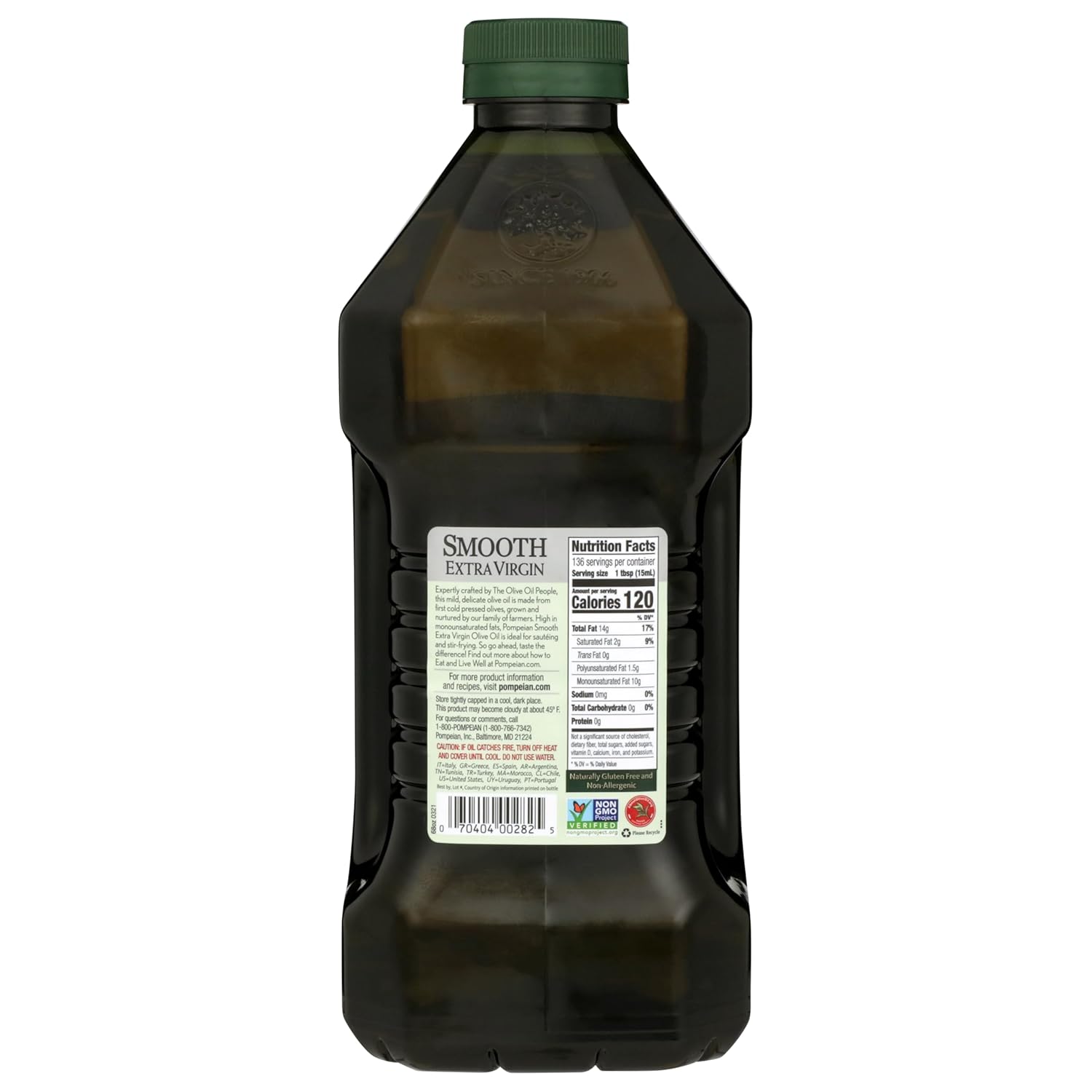 Pompeian Smooth Extra Virgin Olive Oil, Contains Polyphenols, First Cold Pressed, 68 Fl Oz