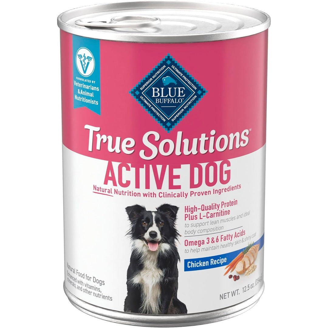 Blue Buffalo True Solutions Active Dog Wet Dog Food for Active Adult Dogs, Made with Natural Ingredients, Chicken, 12.5-oz. Cans (12 Count)