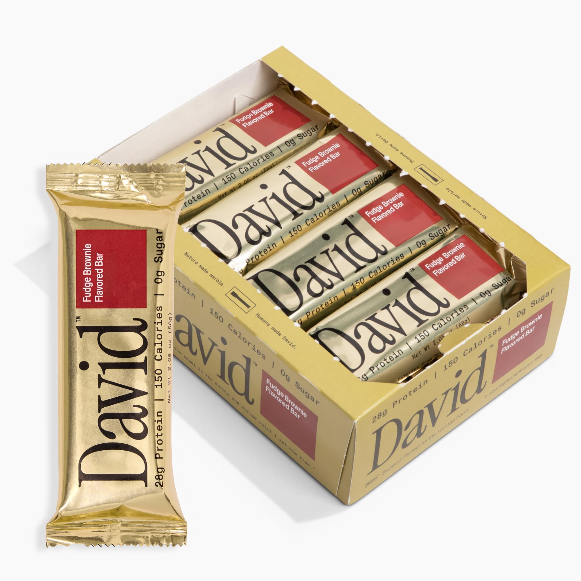 David High Protein Bars No Sugar - Sugar Free Protein Bars, Low Carb, Gluten Free - 28g of Protein, 150 Calories - David Bar On-The-Go Snack - Peanut Butter Chocolate Chunk Flavor, Pack of 12