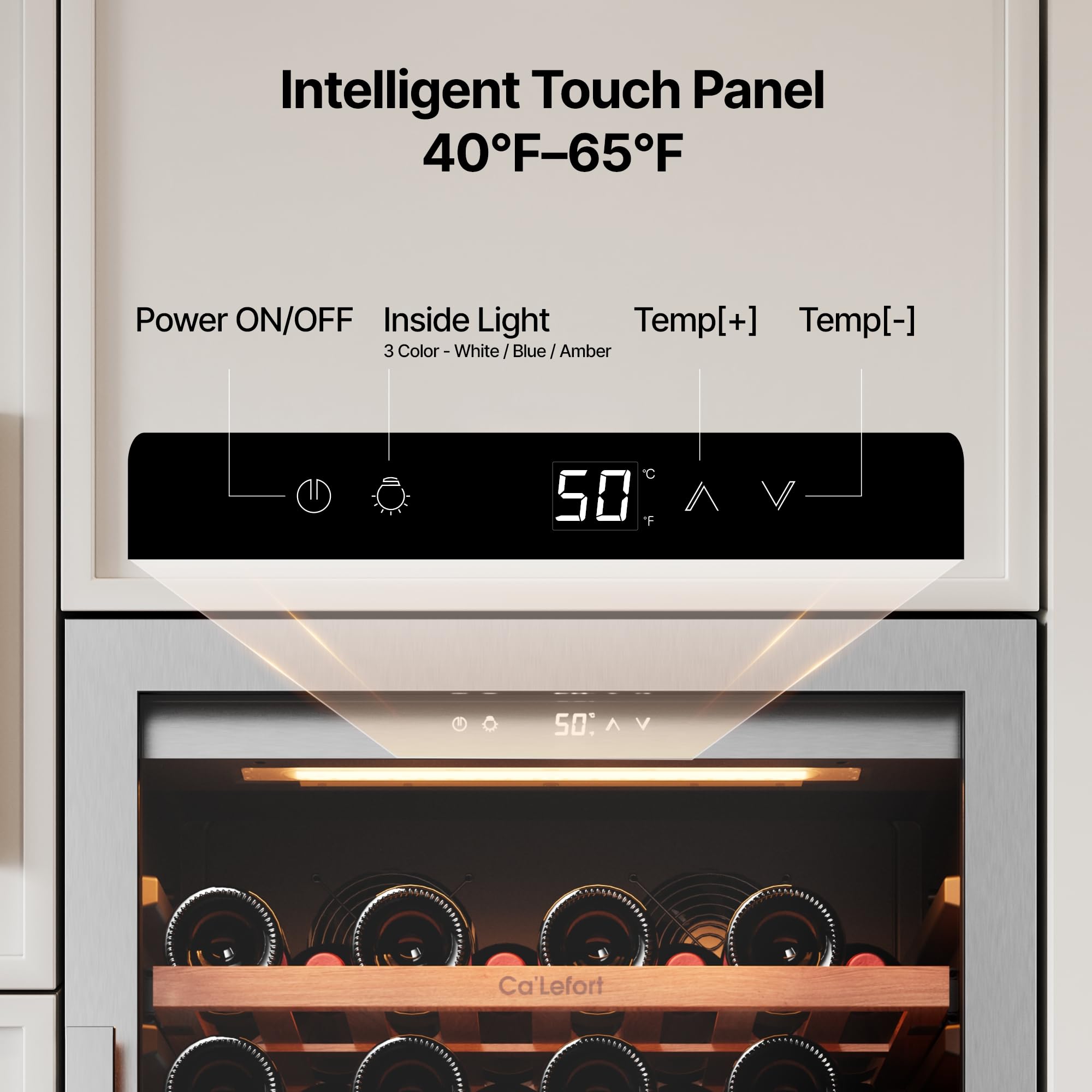 Ca'Lefort 15 Inch Wine Fridge, 33 Bottle Wine Cooler Refrigerator, 40-65°F Wine Refrigerator Glass Door, 3 LED Wine Fridge, Built-in or Freestanding Fridge for Home/Bar/Kitchen (3.0 cu.ft)