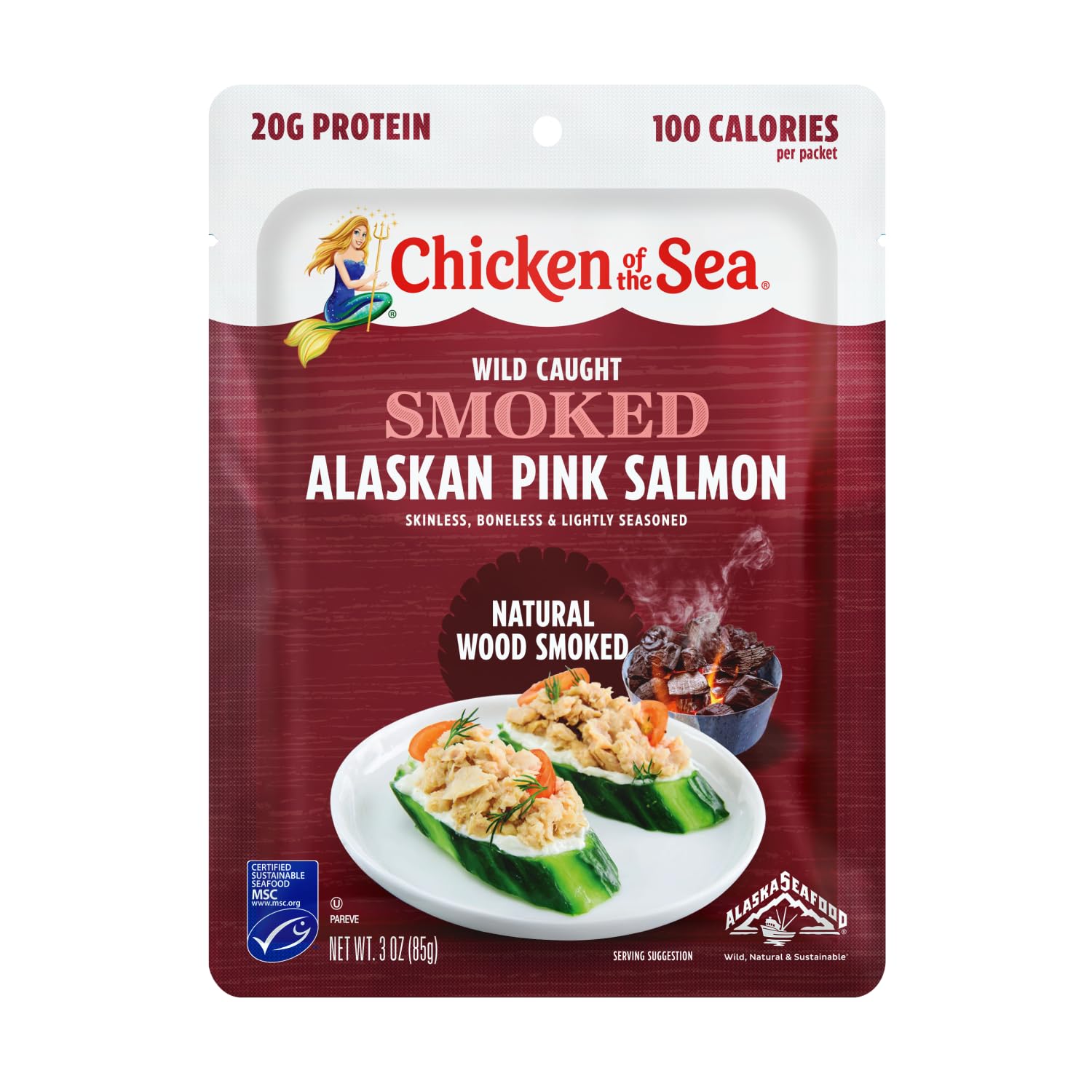 Chicken of the Sea Alaskan Pink Salmon in Spring Water, 2.5 Ounce Packets (Box of 12), Wild Caught, Skinless & Boneless