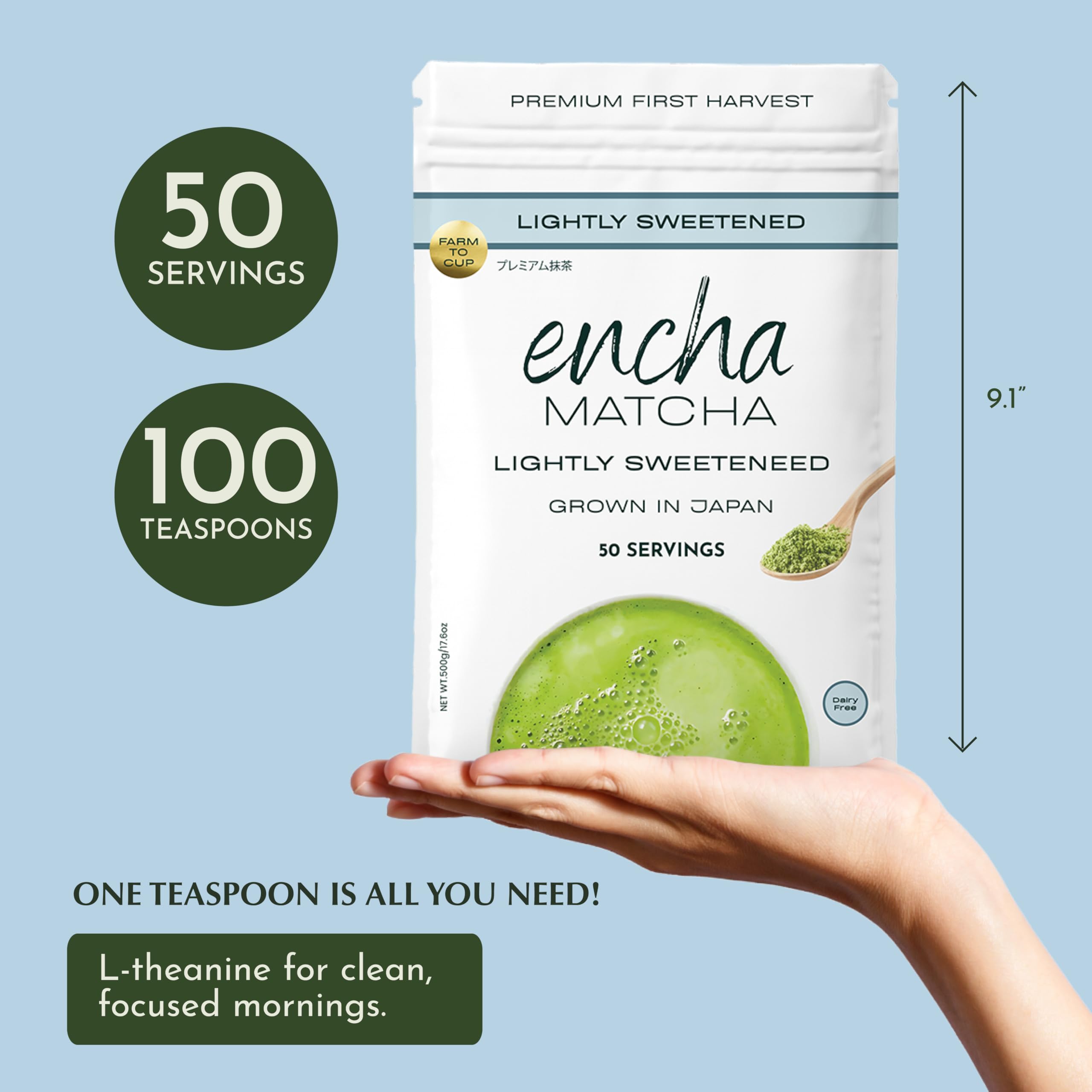 Encha Ceremonial Grade Matcha Powder - Organic First Harvest Japanese Matcha Green Tea, Matcha Tea From Uji, Japan (60g/2.12oz)