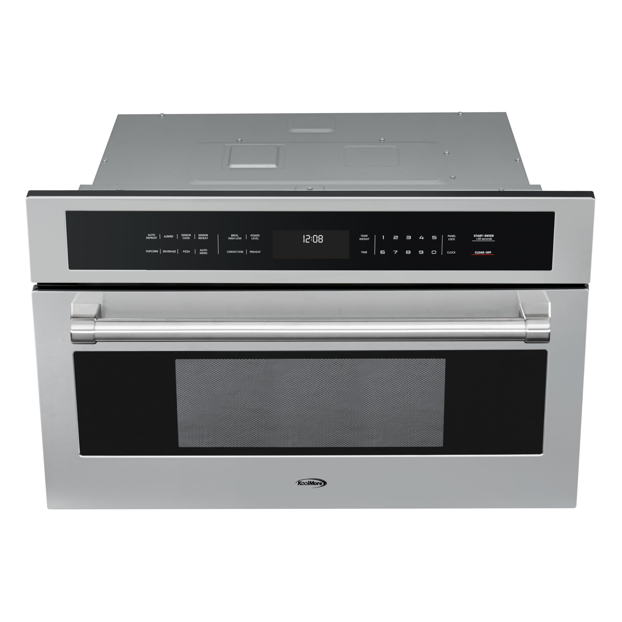 KoolMore Reserve Built-in Microwave Convection Oven with Air Fry, 3-in-1 Combo, Sensor Cook, Soft-Close Door, Stainless Steel, 24 in. / 1.6 cu. ft. with NEMA 5-20P Plug in Black
