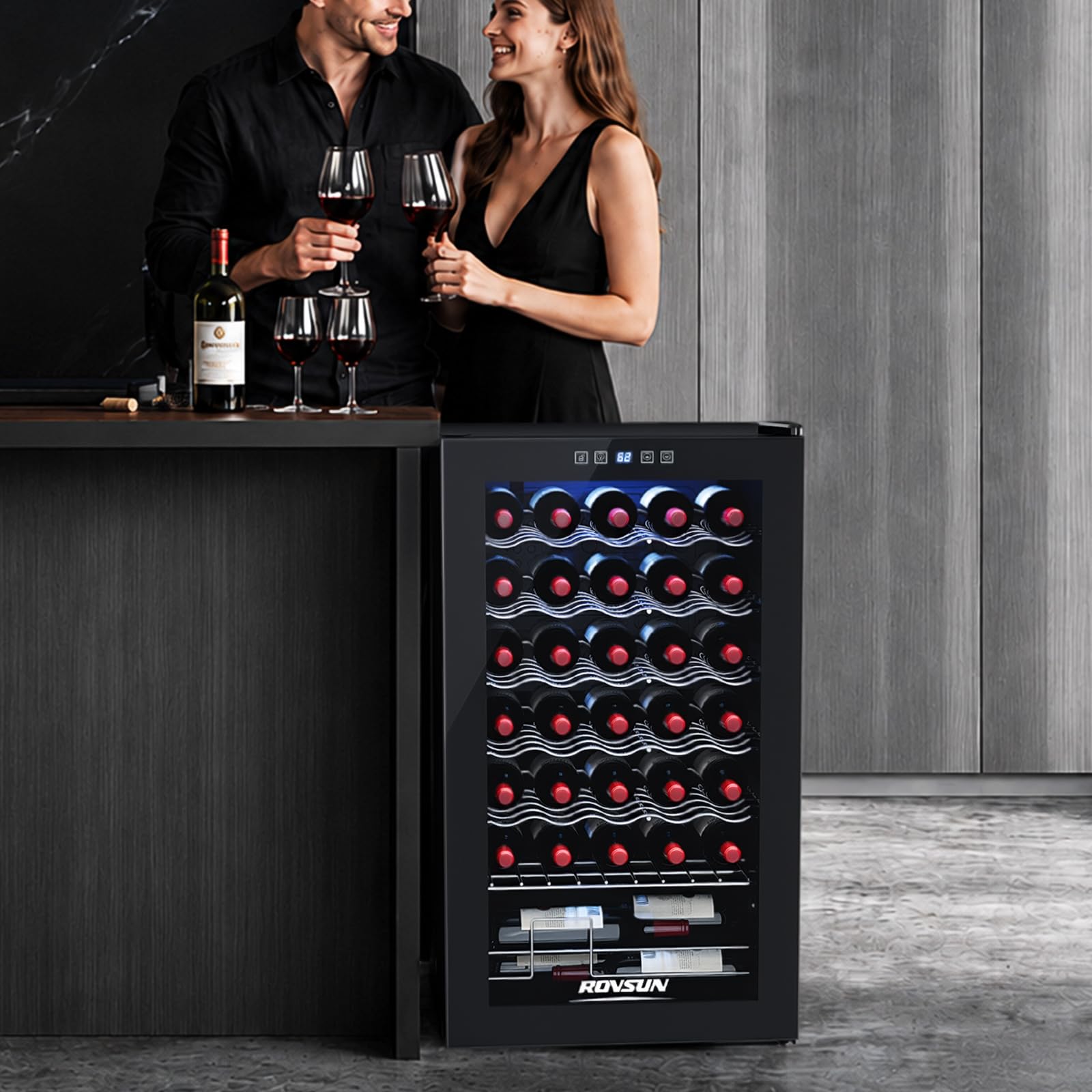 ROVSUN 18 Bottle Wine Fridge, Freestanding Compressor Wine Cooler Refrigerator, Beverage Wine Chiller with Digital Temperature Control & Double-layer Glass Door for Red White Wine, Champagne, Beer