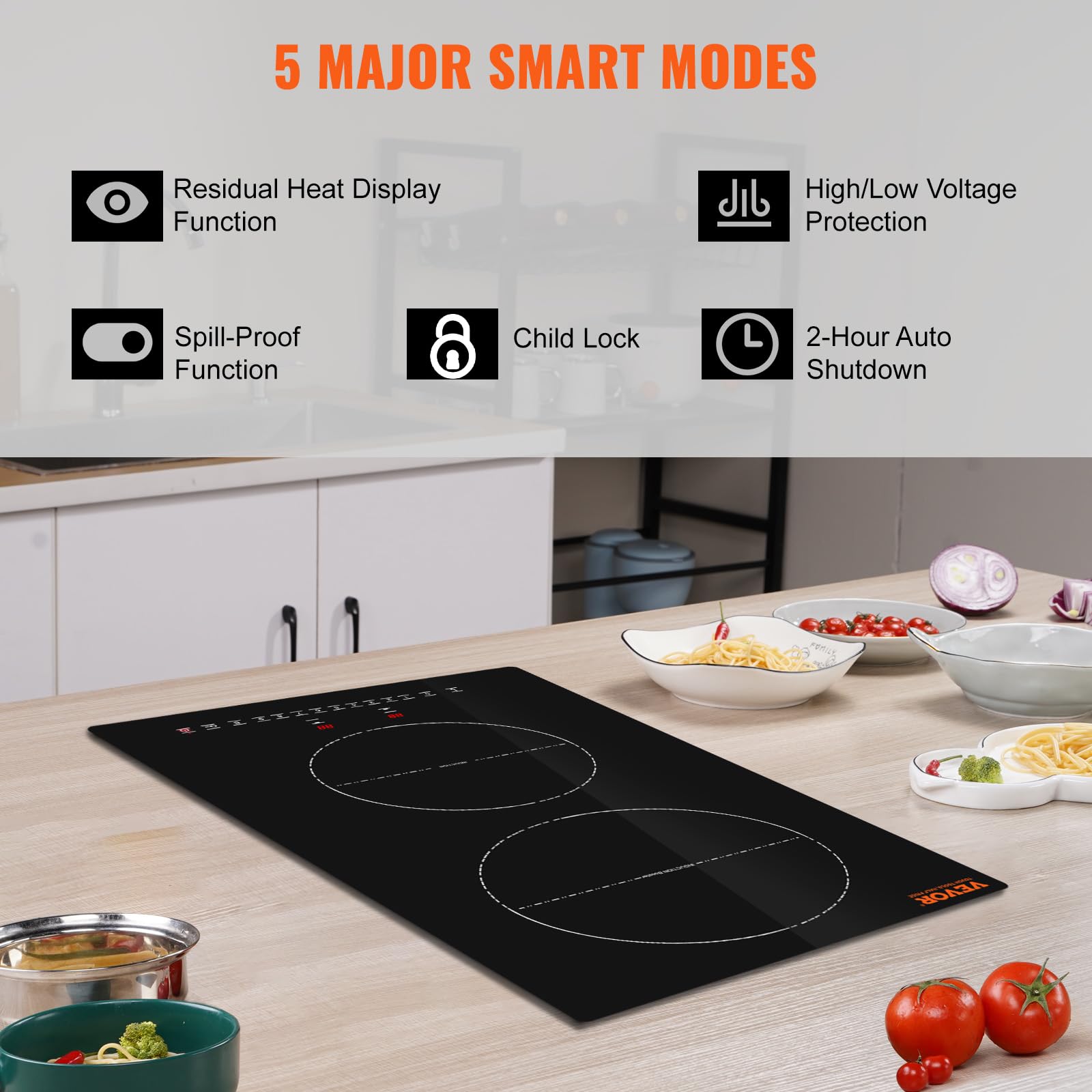 VEVOR Built-in Induction Electric Stove Top 30 Inch,5 Burners Electric Cooktop,9 Power Levels & Sensor Touch Control,Easy to Clean Ceramic Glass Surface,Child Safety Lock,240V