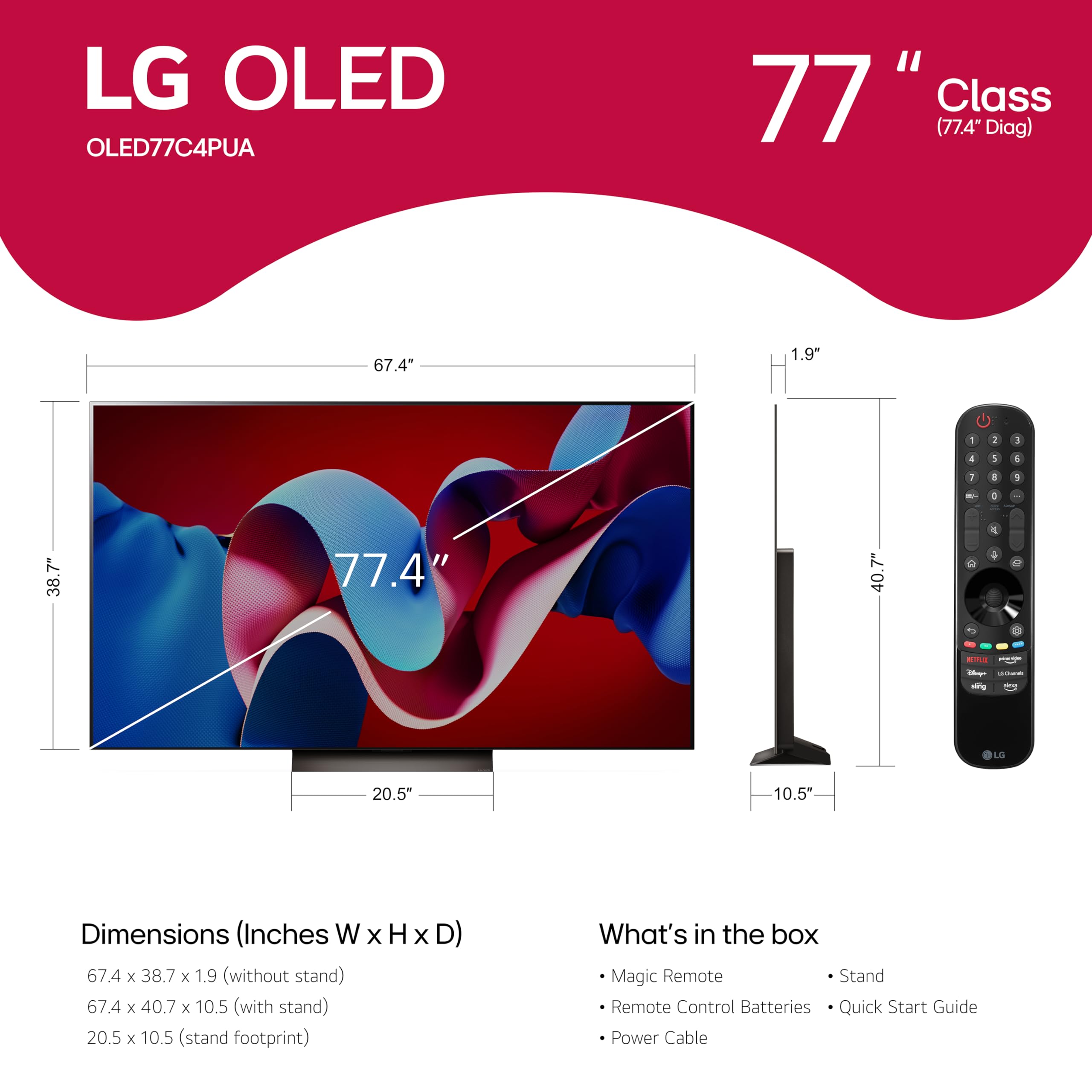 LG 42-Inch Class OLED evo C4 Series Smart TV 4K Processor Flat Screen with Magic Remote AI-Powered with Alexa Built-in (OLED42C4PUA, 2024)