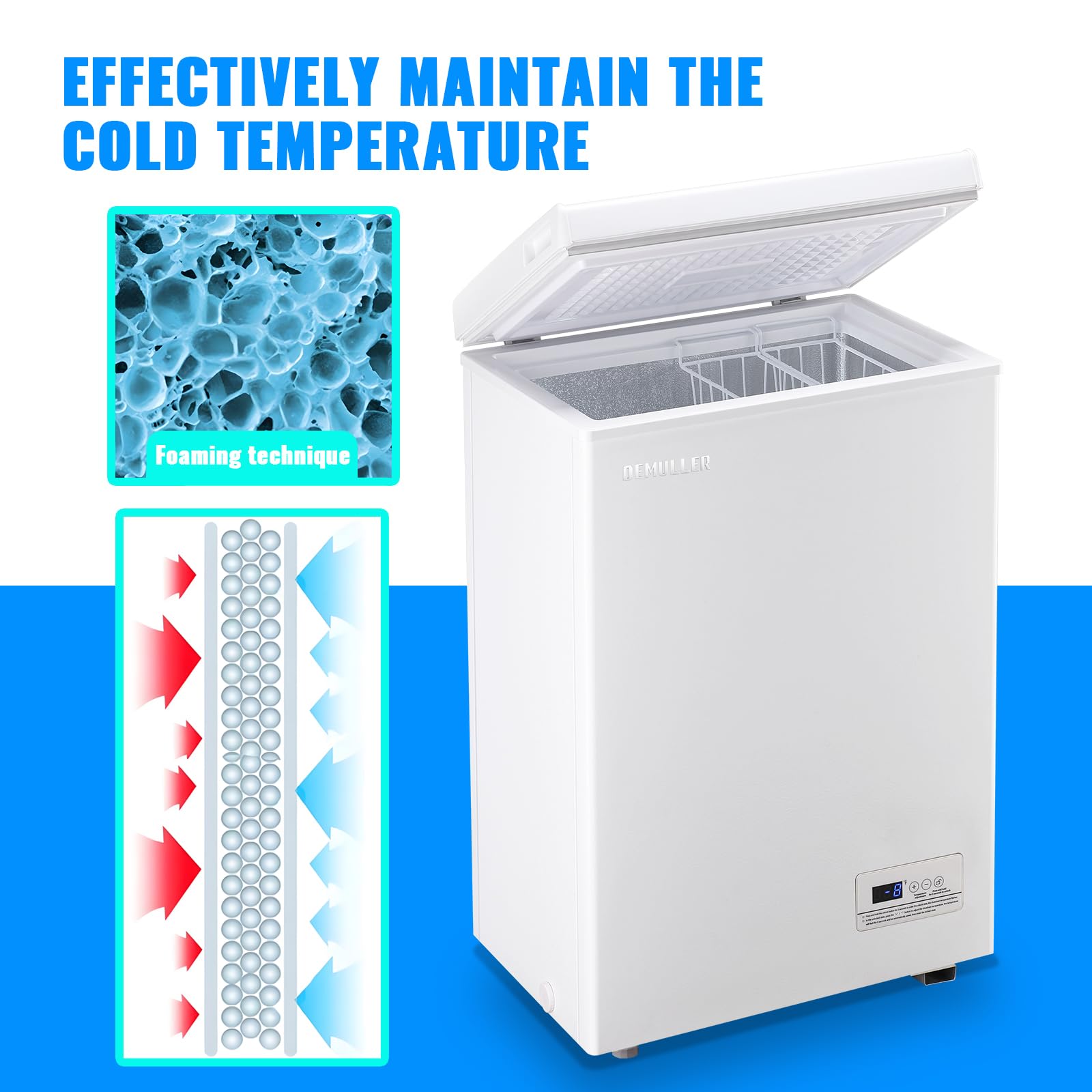 Mini Chest Freezer Compact Deep Freezing Machine with Electronic Temperature Control (Accurate to 1 ℉) Freestanding Small Freezer with 2 Removable Storage Baskets Black