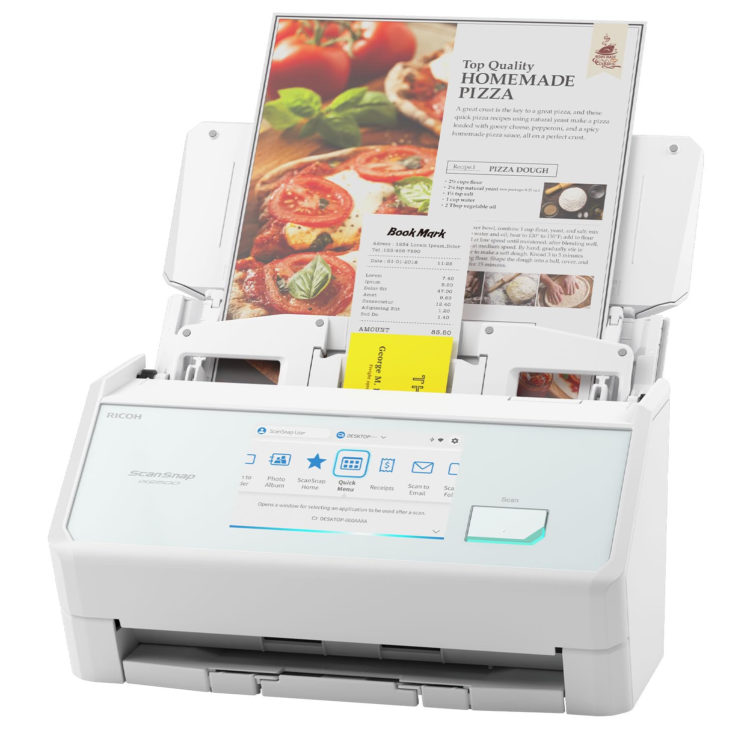 ScanSnap iX2500 Wireless or USB High-Speed Cloud Enabled Document, Photo & Receipt Scanner with Large 5" Touchscreen and 100 Page Auto Document Feeder for Mac or PC, Black
