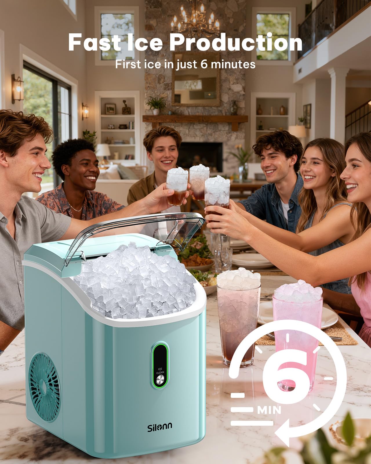 Nugget Ice Maker Countertop, Silonn Chewable Pellet Ice Machine with Self-Cleanin Function, 36lbs/24H Portable Ice Makers for Home Kitchen Officce, Black