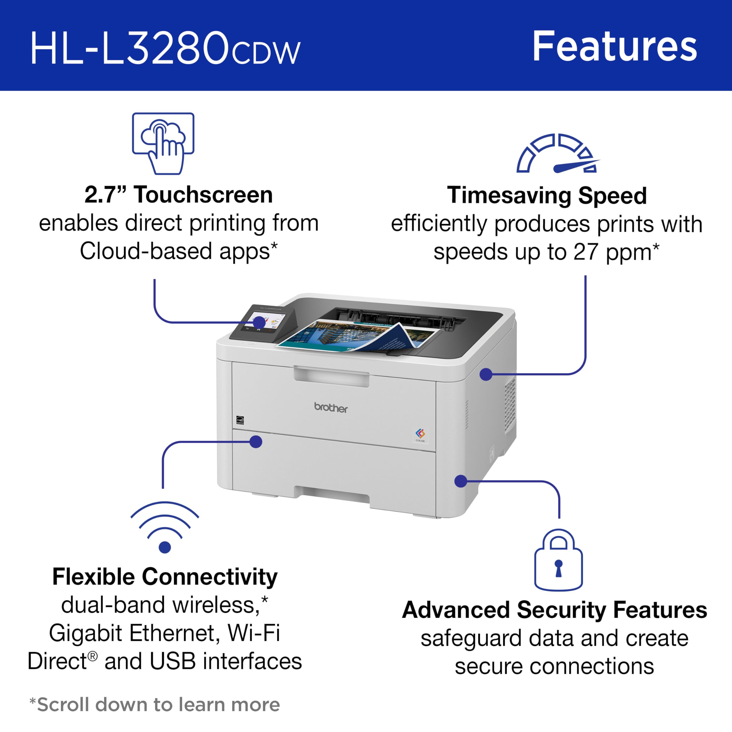 Brother HL-L3280CDW Wireless Compact Digital Color Printer with Laser Quality Output, Duplex, Mobile Printing & Ethernet | Includes 2 Month Refresh Subscription Trial¹,Works with Alexa