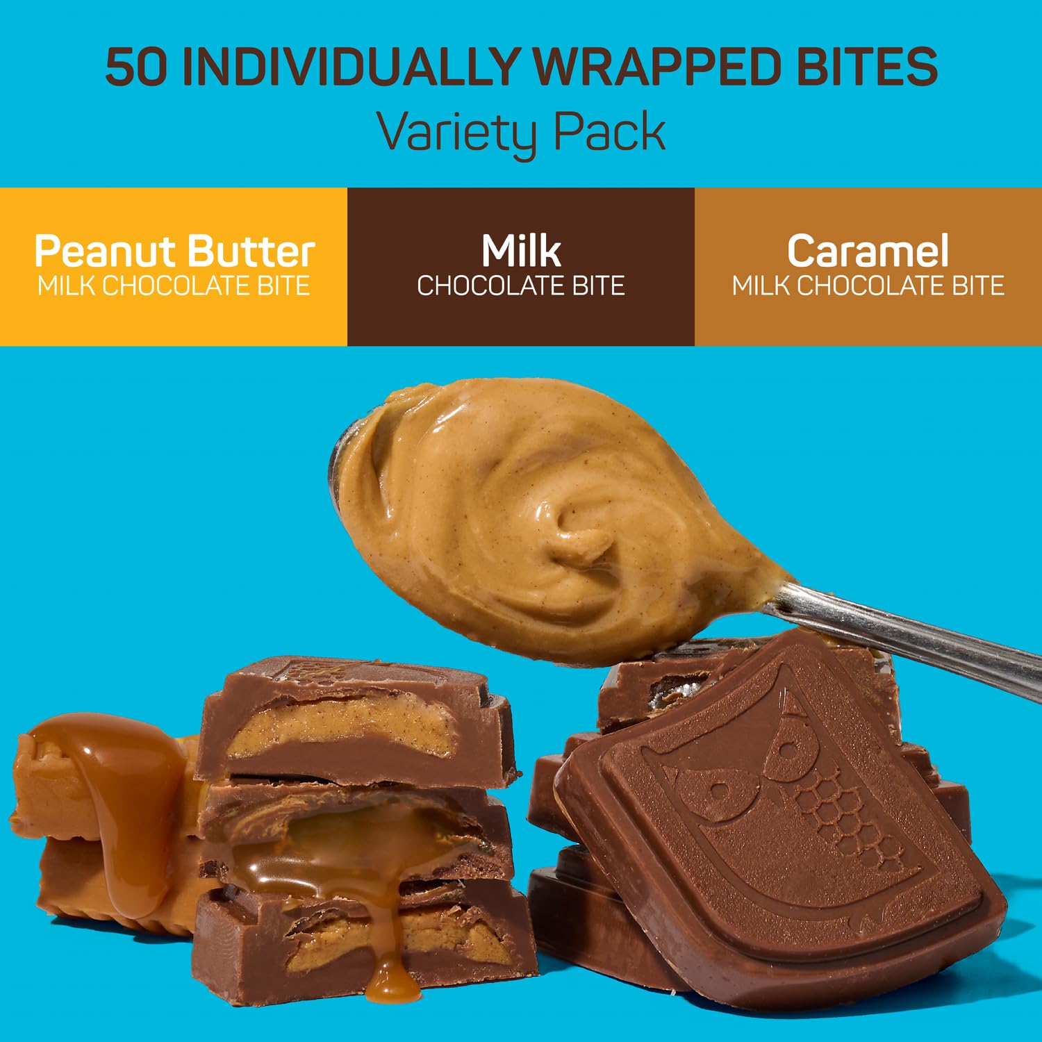 AWAKE - Caffeinated Chocolate Bites - Caramel Milk Chocolate, 50 Bites - 50mg Caffeine - Individually Wrapped Energy Bites - Coffee Alternative - Fairtrade, Gluten Free, Non GMO - 0.48oz