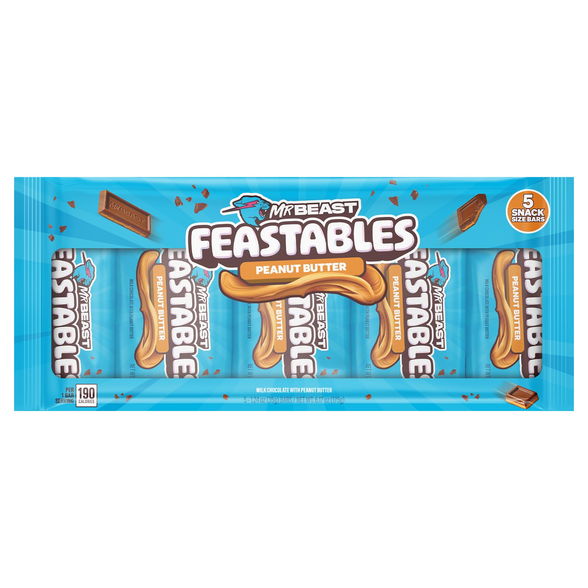 Feastables MrBeast Milk Chocolate Chocolate Bar, Full Size Bar for Adults & Kids, Candy Bars, Snacks, Gifts, or Dessert, Sweet & Creamy Fairtrade Cocoa, 1.24 Oz Each, 24 Count