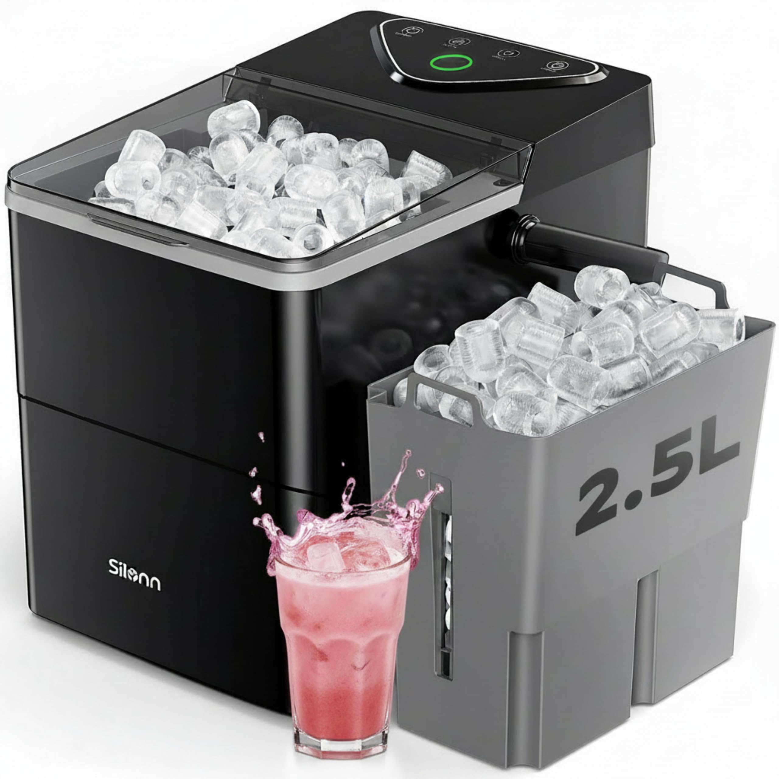 Nugget Ice Maker Countertop, Silonn Chewable Pellet Ice Machine with Self-Cleanin Function, 36lbs/24H Portable Ice Makers for Home Kitchen Officce, Black