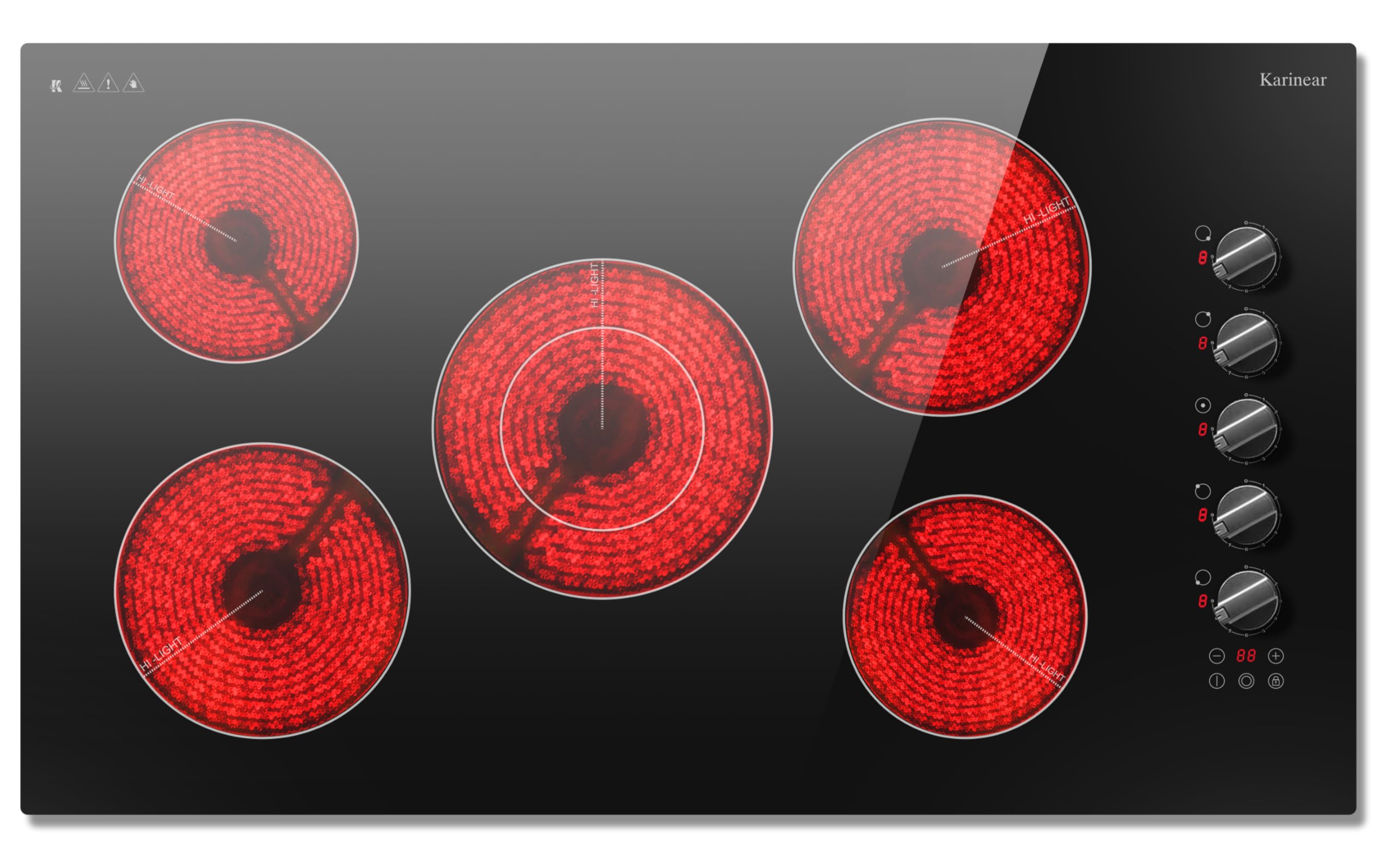 Karinear 30 Inch Electric Cooktop 4 Burners, Knob Control Built-in Ceramic Cooktop, 30" Radiant Electric Stove Top with Glass Protection Metal Frame,Fits Most Existing Cutouts, 220-240v, Hard Wire