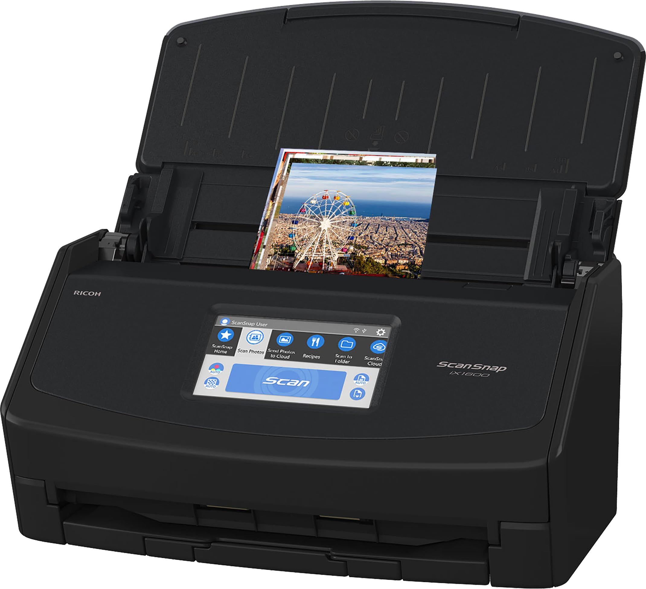 ScanSnap iX2500 Wireless or USB High-Speed Cloud Enabled Document, Photo & Receipt Scanner with Large 5" Touchscreen and 100 Page Auto Document Feeder for Mac or PC, Black
