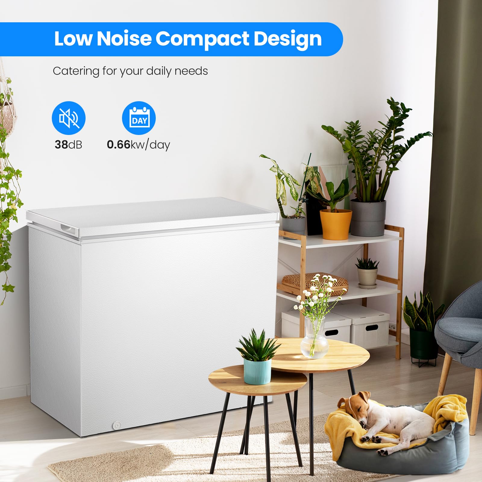 Kismile 2.8 Cubic Feet Chest Freezer with 2 Removable Basket Free Standing Top Open Door Compact Freezer with Adjustable Temperature for Home/Kitchen/Office/Bar