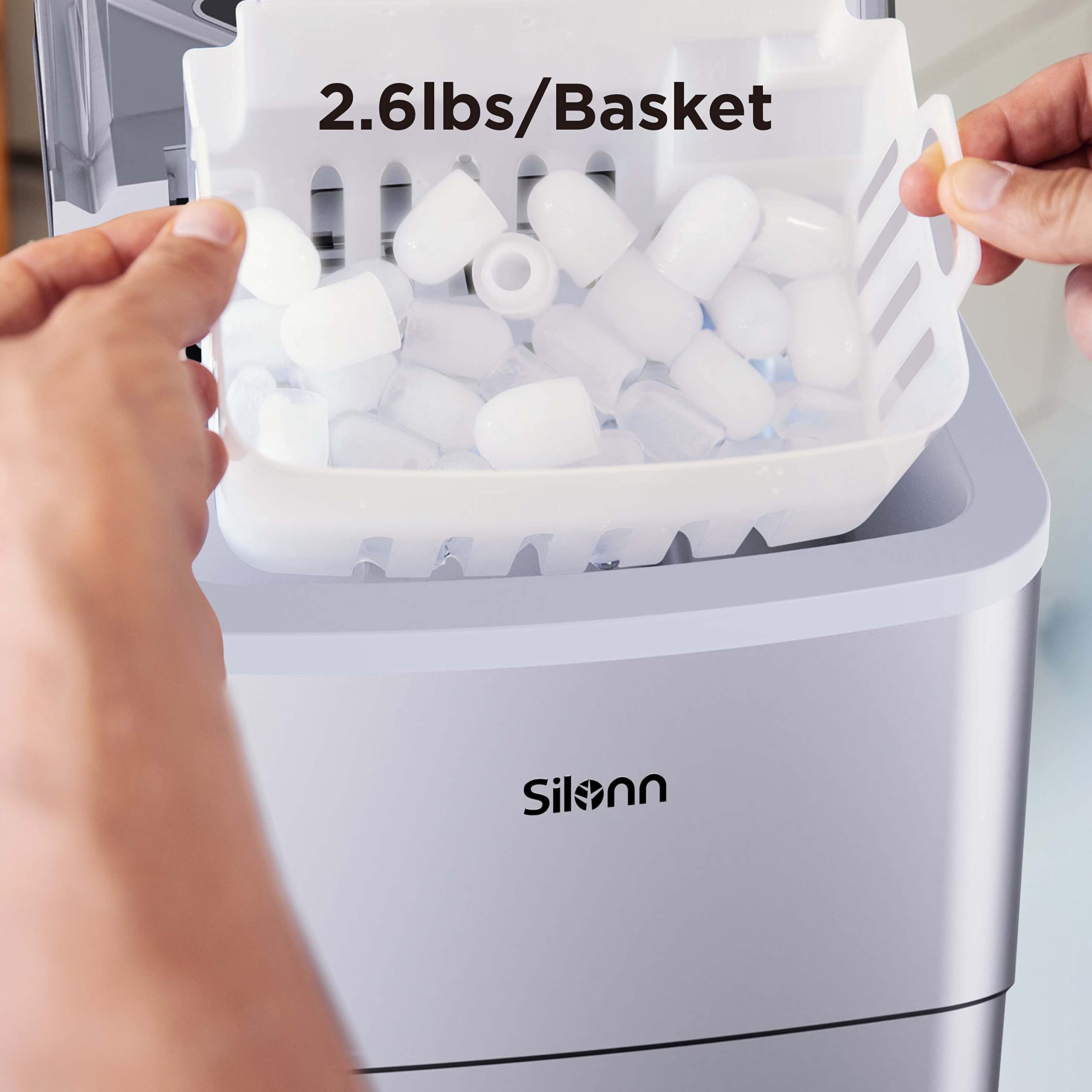Nugget Ice Maker Countertop, Silonn Chewable Pellet Ice Machine with Self-Cleanin Function, 36lbs/24H Portable Ice Makers for Home Kitchen Officce, Black