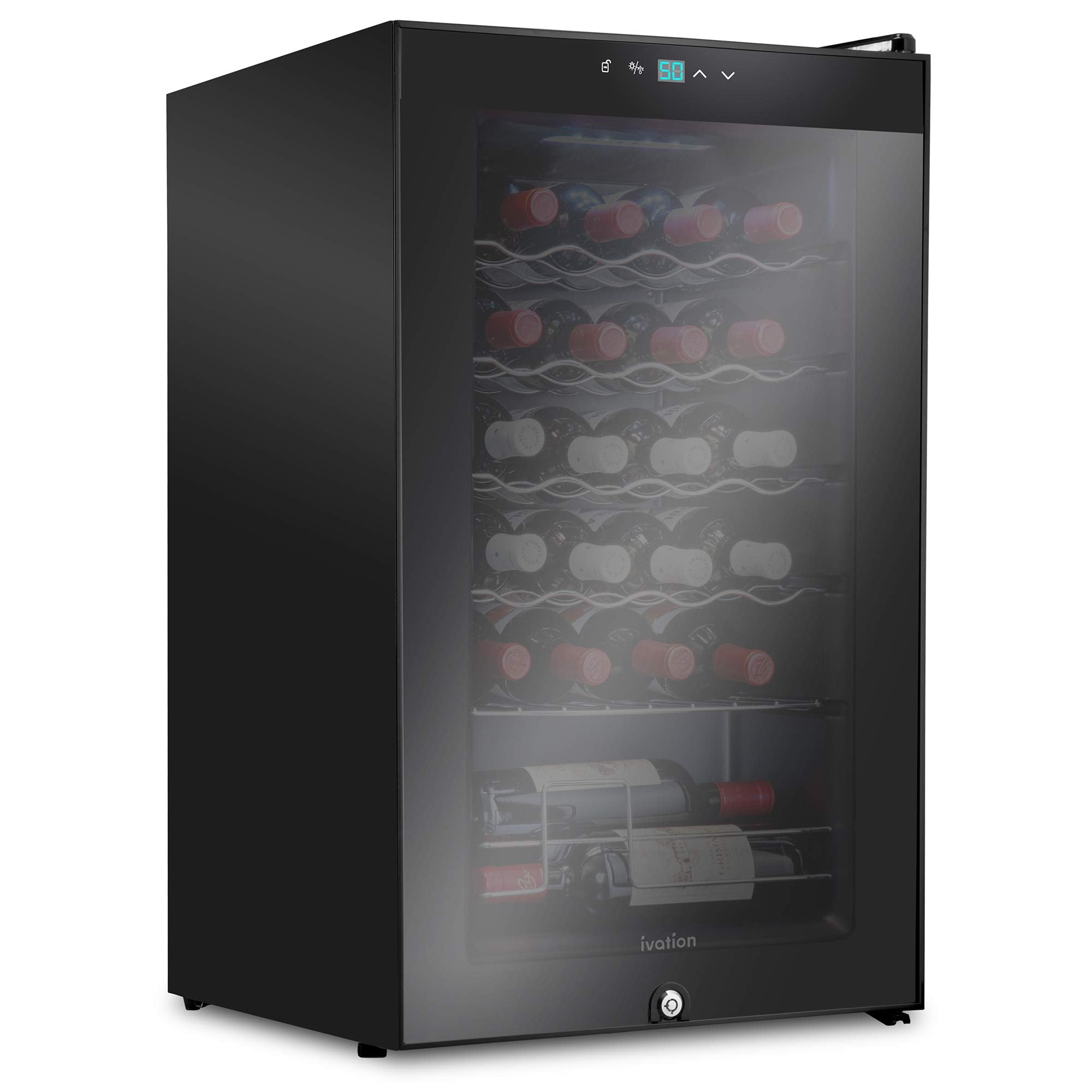 Ivation 24 Bottle Compressor Wine Cooler Refrigerator w/Lock | Large Freestanding Wine Cellar For Red, White, Champagne or Sparkling Wine | 41f-64f Digital Temperature Control Fridge Stainless Steel