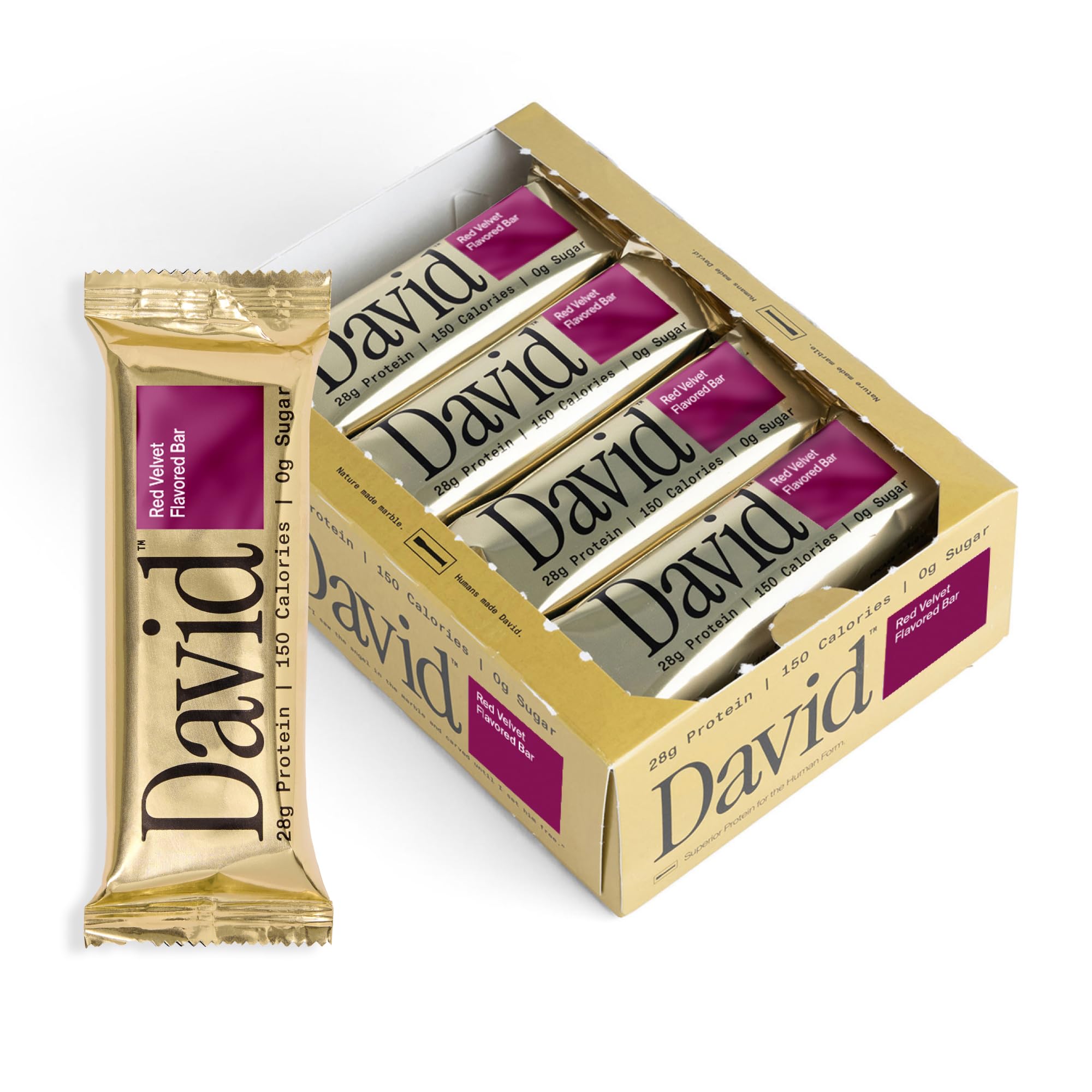 David High Protein Bars No Sugar - Sugar Free Protein Bars, Low Carb, Gluten Free - 28g of Protein, 150 Calories - David Bar On-The-Go Snack - Peanut Butter Chocolate Chunk Flavor, Pack of 12
