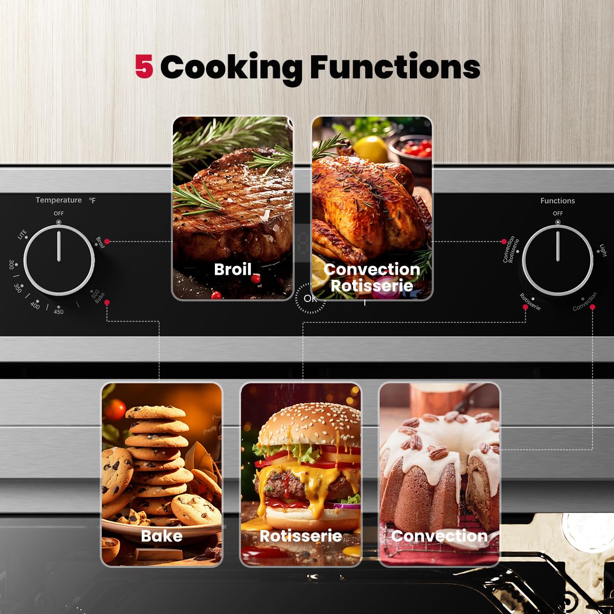 GASLAND 24 Gas Wall Oven, ETL Certified Natural Gas Wall Oven with Bake Broil Rotisserie Functions, Timer and Convection Fan, 120V Cord Plug, 2.12 Cu.ft Capacity, Stainless Steel