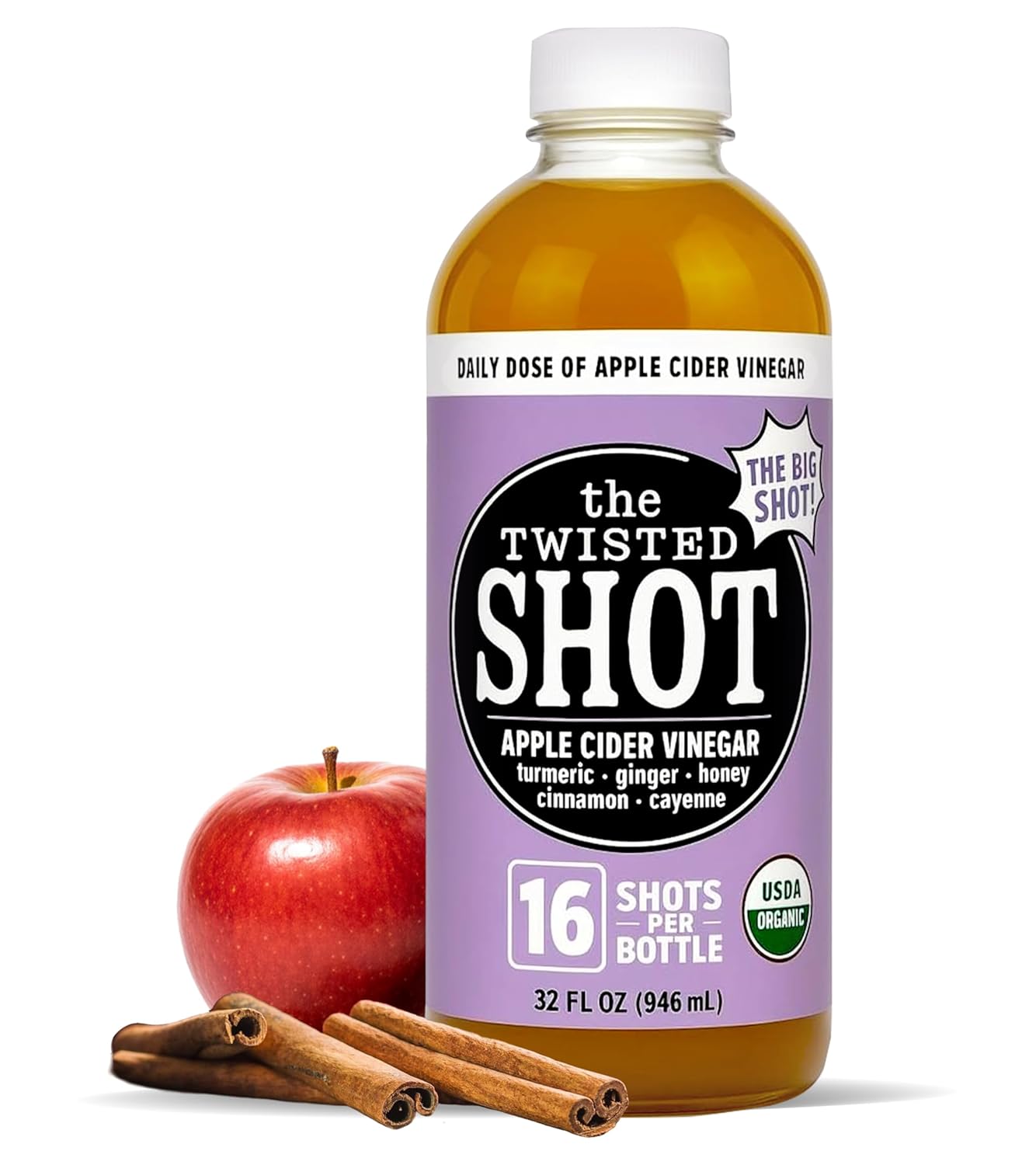 The Twisted Shot | Organic Apple Cider Vinegar Wellness Shots with Ginger, Turmeric, Honey, Cinnamon and Cayenne | Digestion, Immunity and Gut Health Support | Ready to Drink | 12, 2 oz Mini Bottles