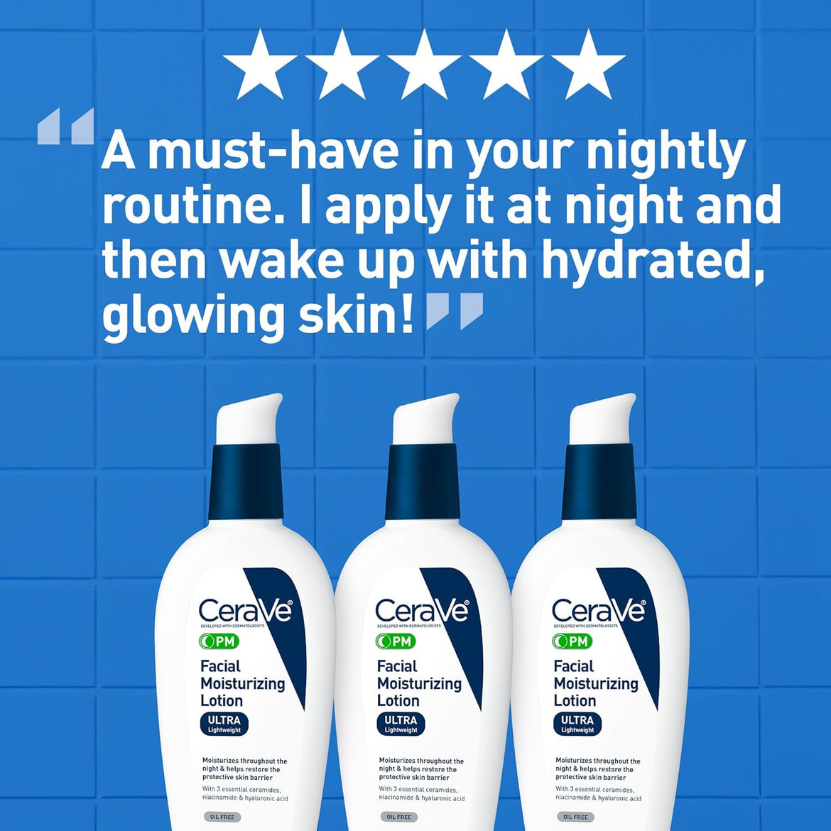 Cerave Pm Facial Moisturizing Lotion, 3 Oz., Multiplied With Derma Roller, 3 Fl Oz (Pack Of 1)