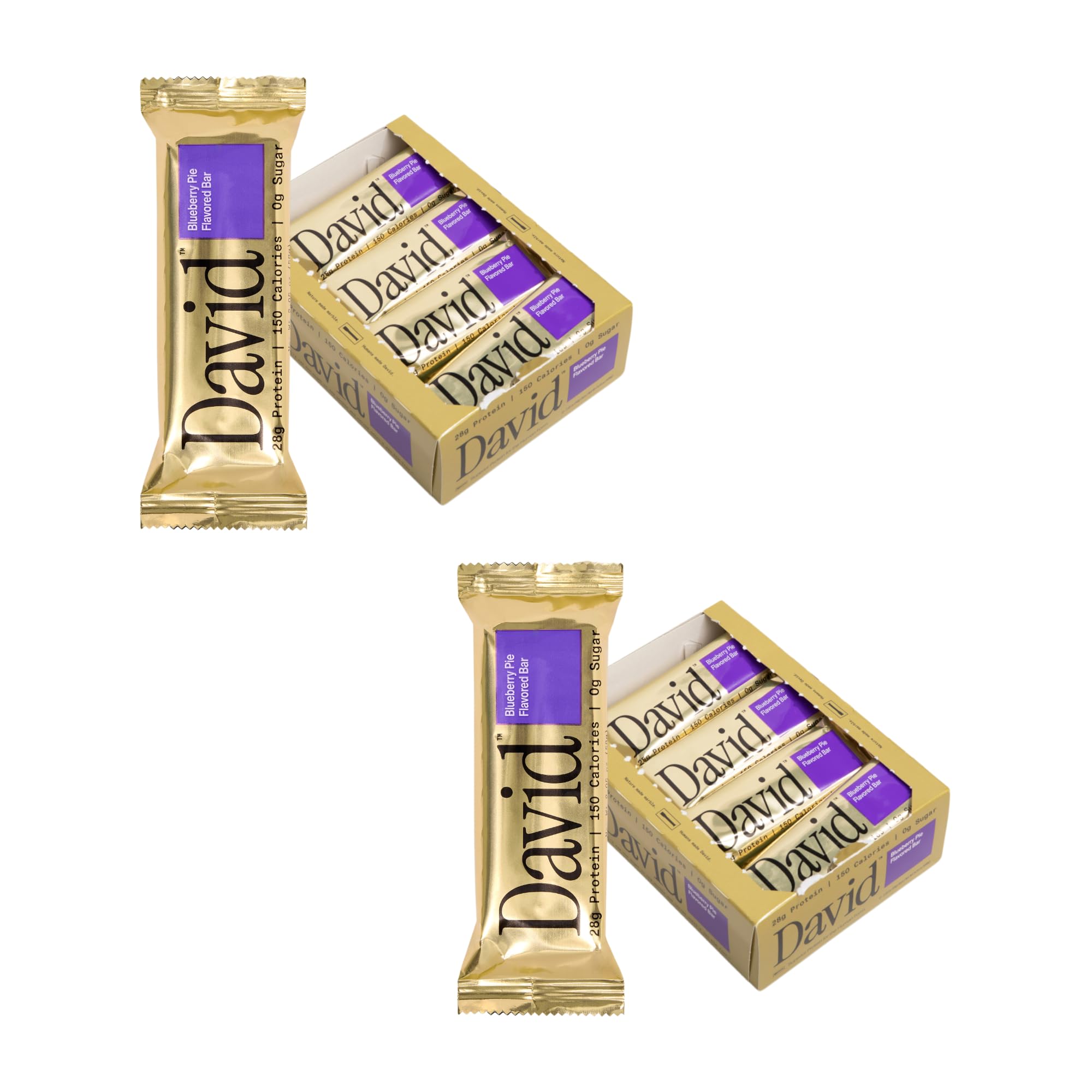 David High Protein Bars No Sugar - Sugar Free Protein Bars, Low Carb, Gluten Free - 28g of Protein, 150 Calories - David Bar On-The-Go Snack - Peanut Butter Chocolate Chunk Flavor, Pack of 12