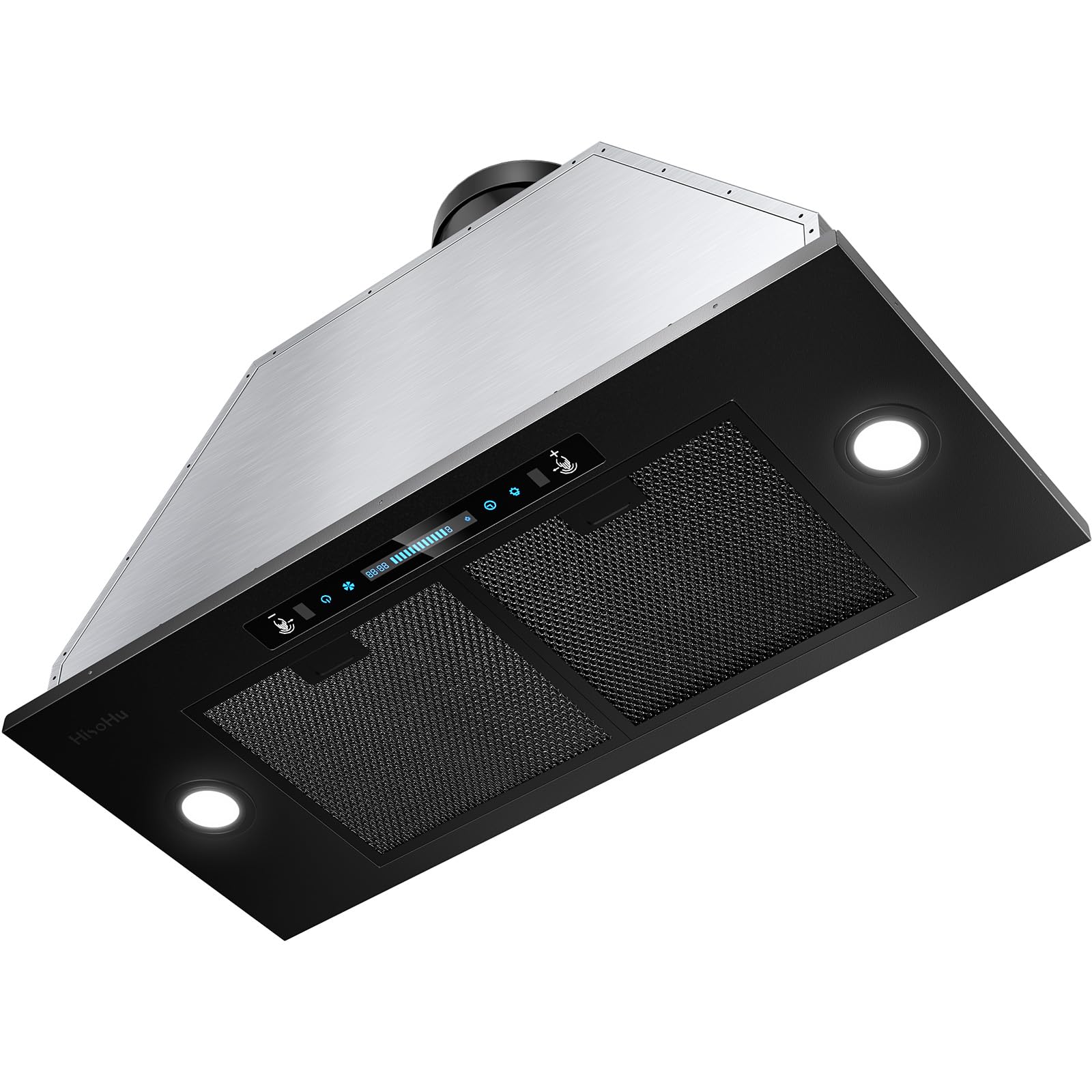 HisoHu 30 Inch Under Ducted Cabinet Range Hood with 1200 CFM, 4 Speed Gesture Sensing Kitchen Exhaust Hood & Touch Control Panel, Stainless Steel Stove Vent Hood with 2 LED Lights
