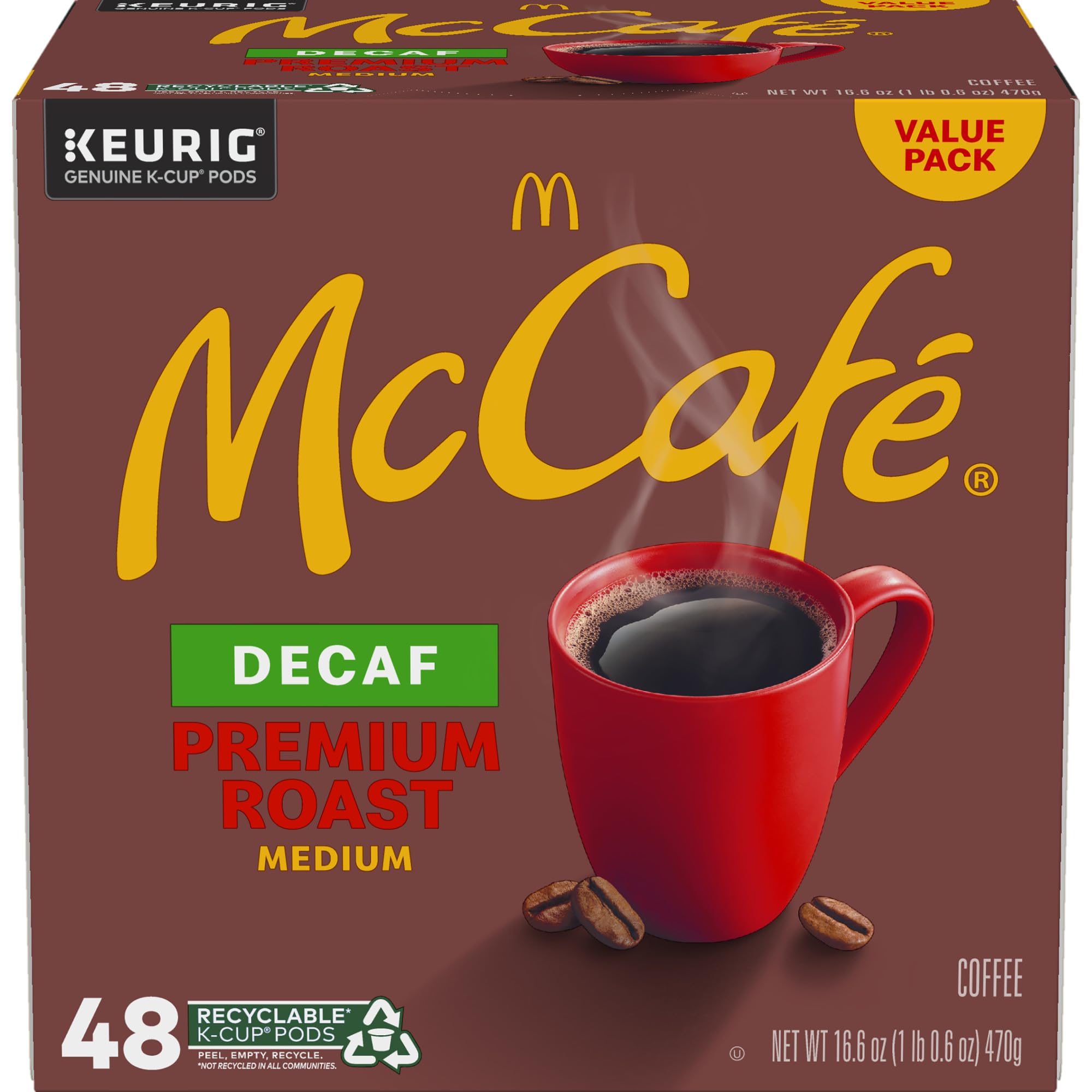 McCafe Premium Roast Decaf Coffee, Single Serve Keurig K-Cup Pods, Decaffeinated, 96 Count (4 Packs of 24)