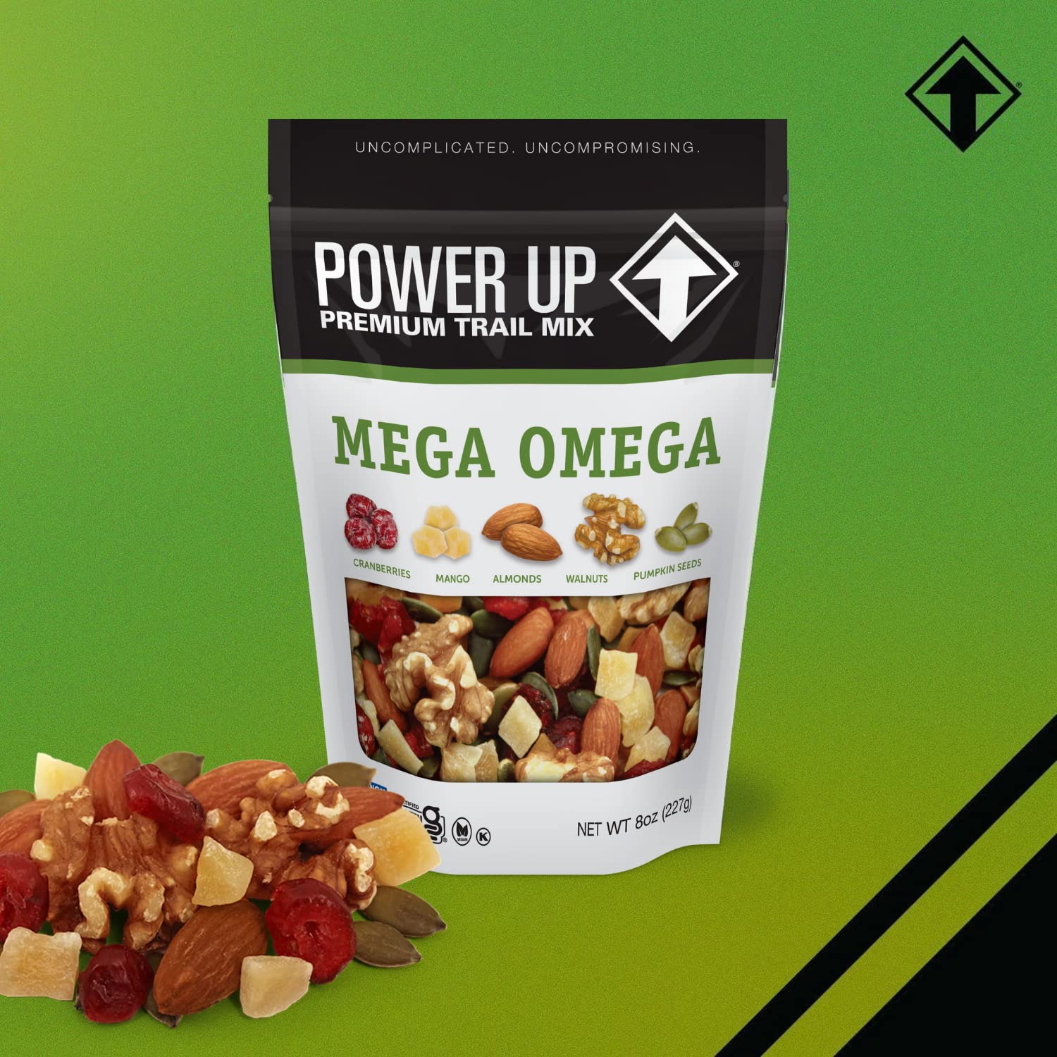 Power Up High Energy Trail Mix By Gourmet Nut, Walnuts, Banana Chips, Cashews, Coconut, Cranberries & Papaya Mix - Keto & Paleo Friendly Snacks - Non GMO Vegan Gluten Free Kosher, 8oz Bags, Pack of 4