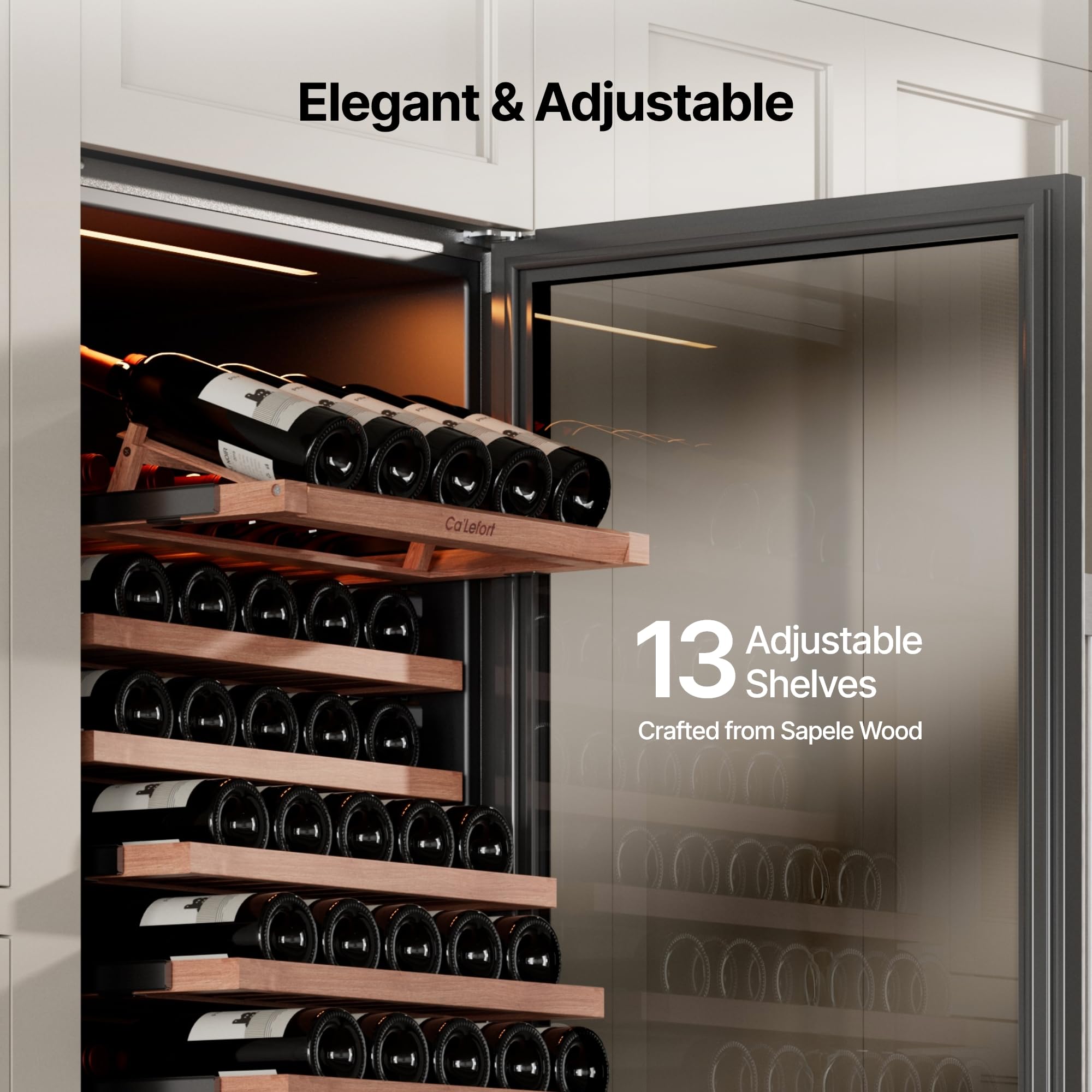 Ca'Lefort 15 Inch Wine Fridge, 33 Bottle Wine Cooler Refrigerator, 40-65°F Wine Refrigerator Glass Door, 3 LED Wine Fridge, Built-in or Freestanding Fridge for Home/Bar/Kitchen (3.0 cu.ft)