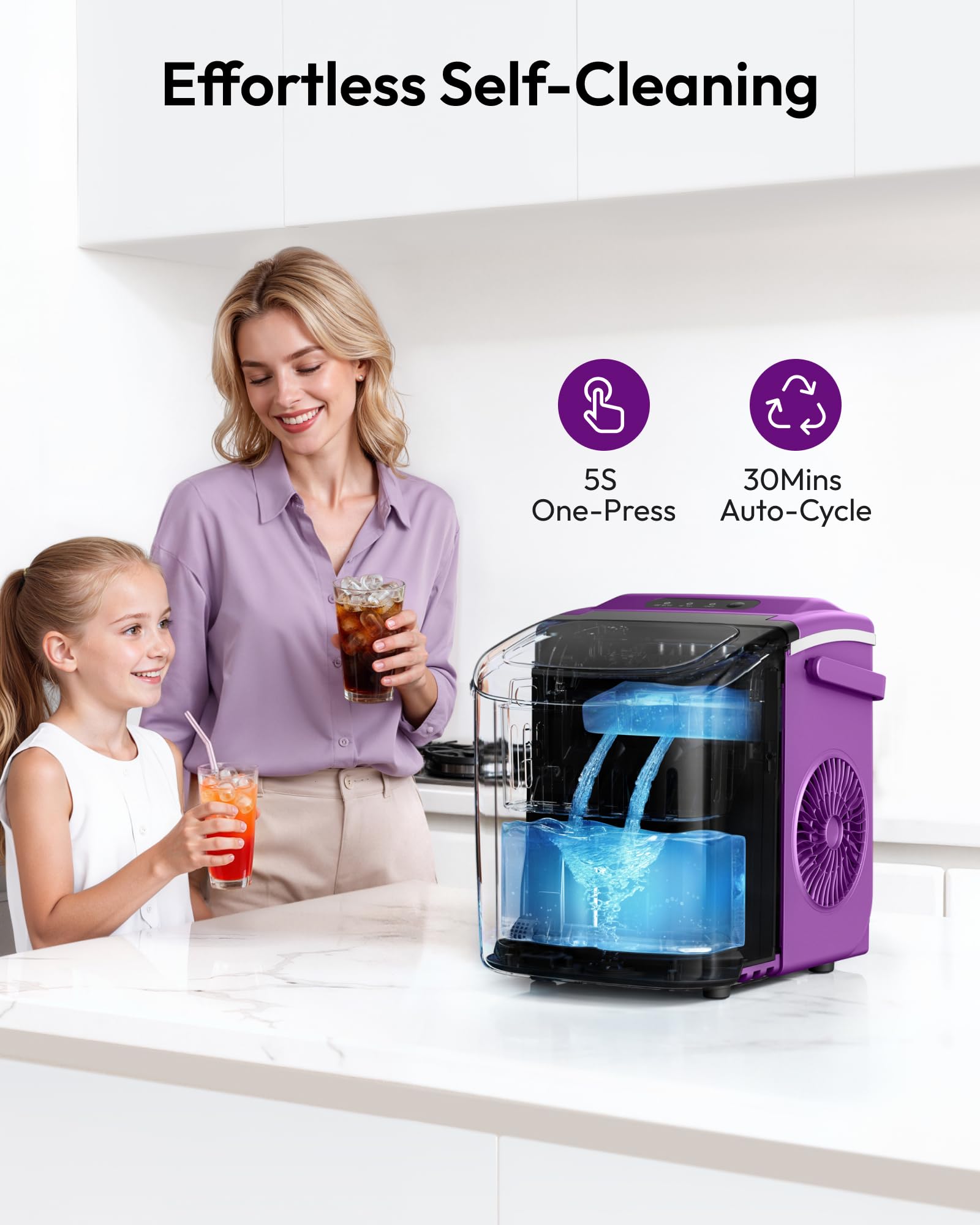 EUHOMY Countertop Ice Maker Machine with Handle, 26lbs in 24Hrs, 9 Ice Cubes Ready in 6 Mins, Auto-Cleaning Portable Ice Maker with Basket and Scoop, for Home/Kitchen/Camping/RV. (Black)