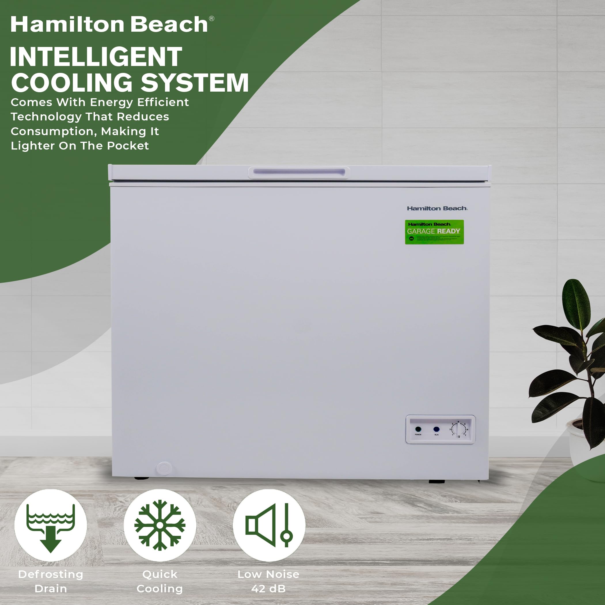 Hamilton Beach HBFRF2129 21 cu ft Double Door LID Garage-Ready Chest Freezer-White, Vinyl-Coated Baskets, Space-Saving Flat Back, Stay-Open, Front-Access Drain, for Storage, Hunting, Large Family