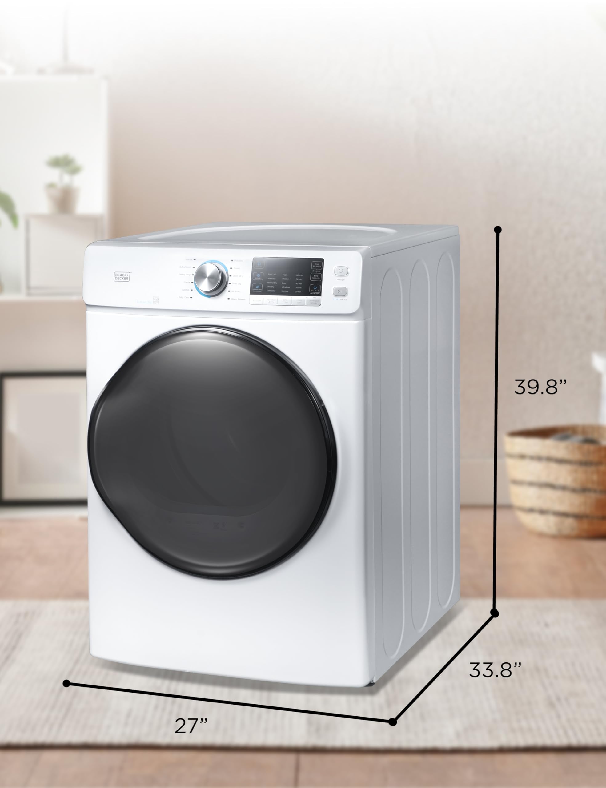 BLACK+DECKER BCED37 Compact Dryer for Standard Wall Outlet, Small, 4 Modes, Load Volume 13.2 lbs., White