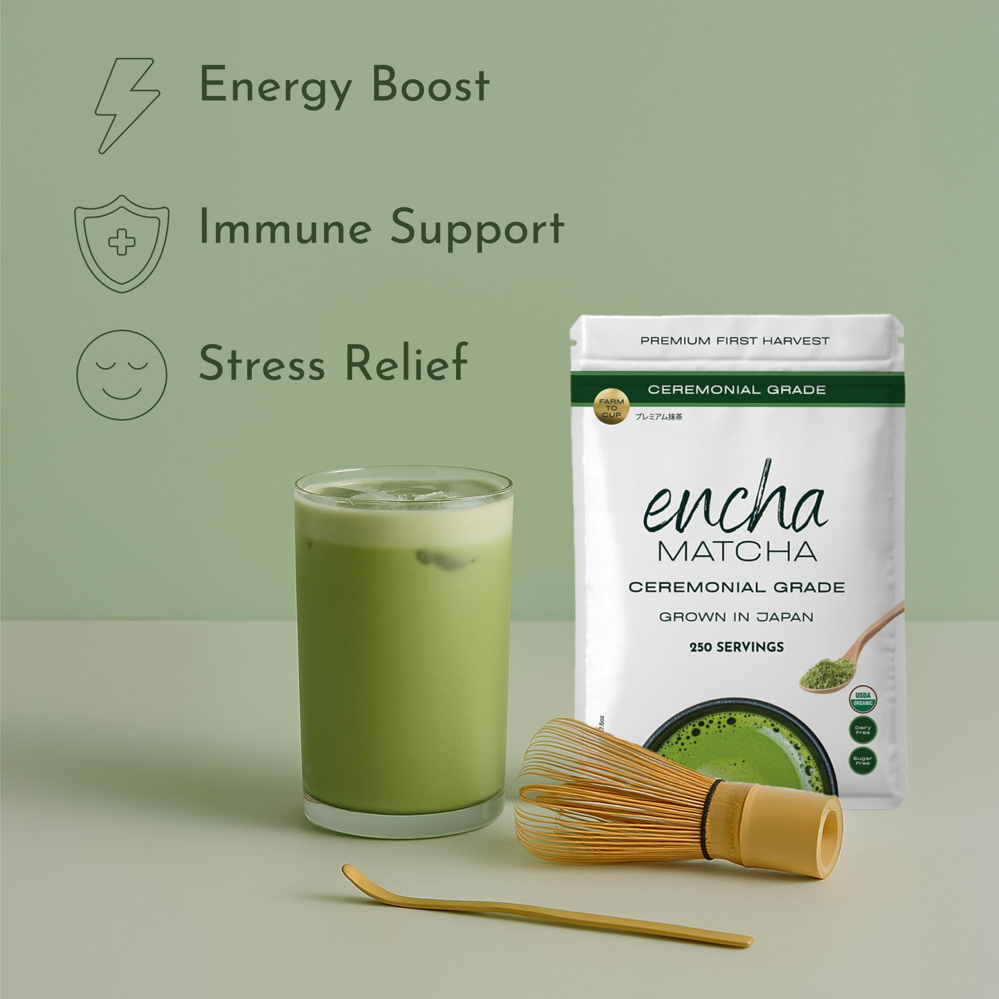 Encha Ceremonial Grade Matcha Powder - Organic First Harvest Japanese Matcha Green Tea, Matcha Tea From Uji, Japan (60g/2.12oz)