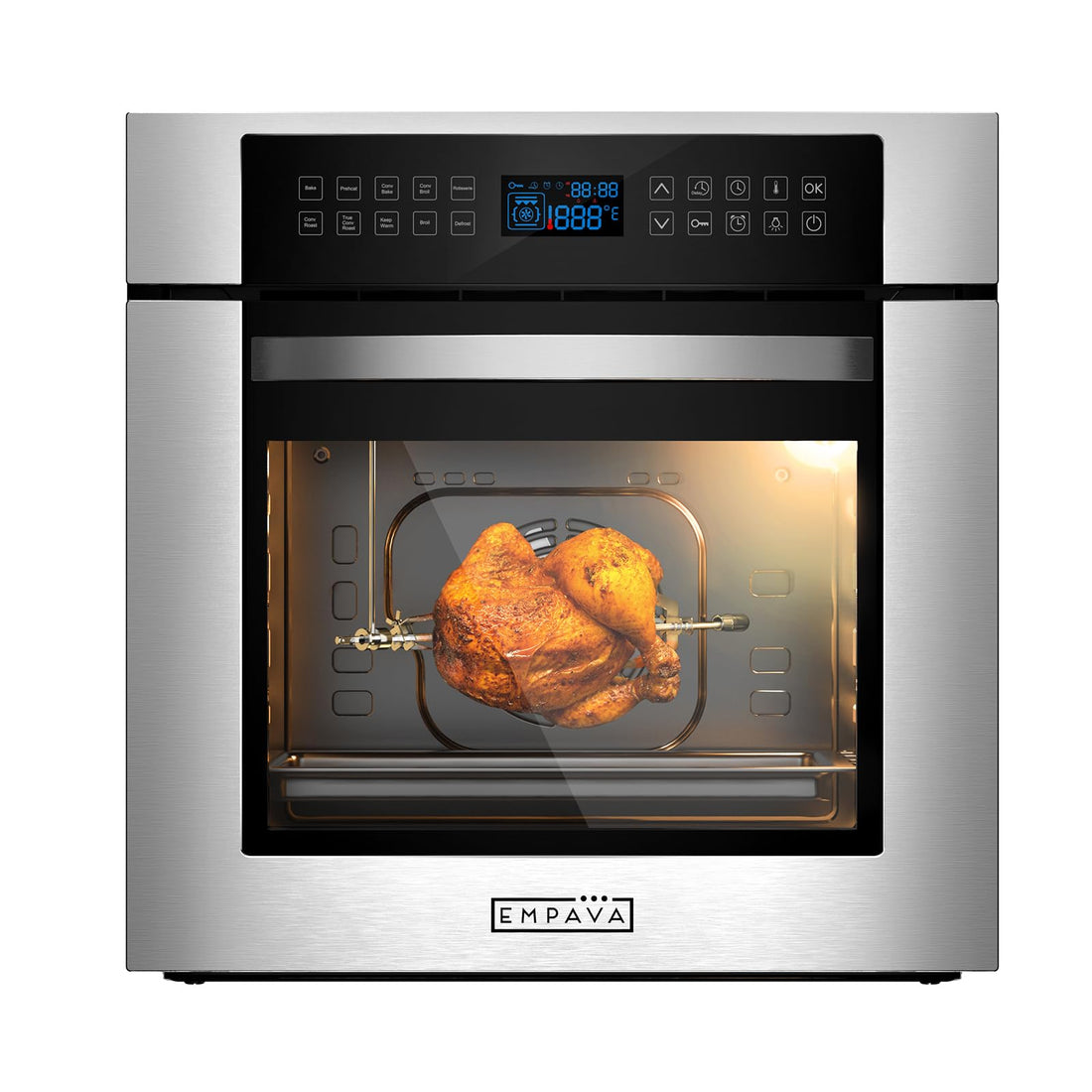 Empava 24 Inch Electric Single Wall Oven 10 Cooking Functions Deluxe 360° ROTISSERIE with Sensitive Touch Control in Stainless Steel, C02