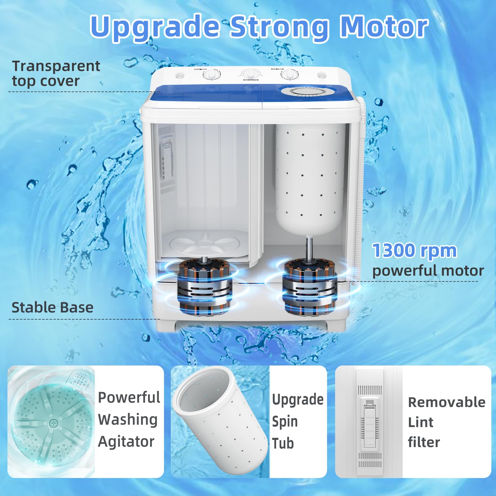 VCJ Portable Washing Machine, Twin Tub Washing Machine Laundry Compact Washer spinner Combo with 14lbs capacity, 9Lbs Washer and 5Lbs Spinner dryer for Apartments RVs and Dorms